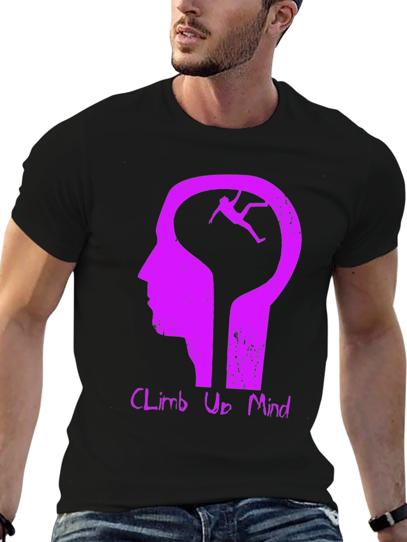 Black Climb Up Mind Graphic Tee - Black Cotton Blend view 6