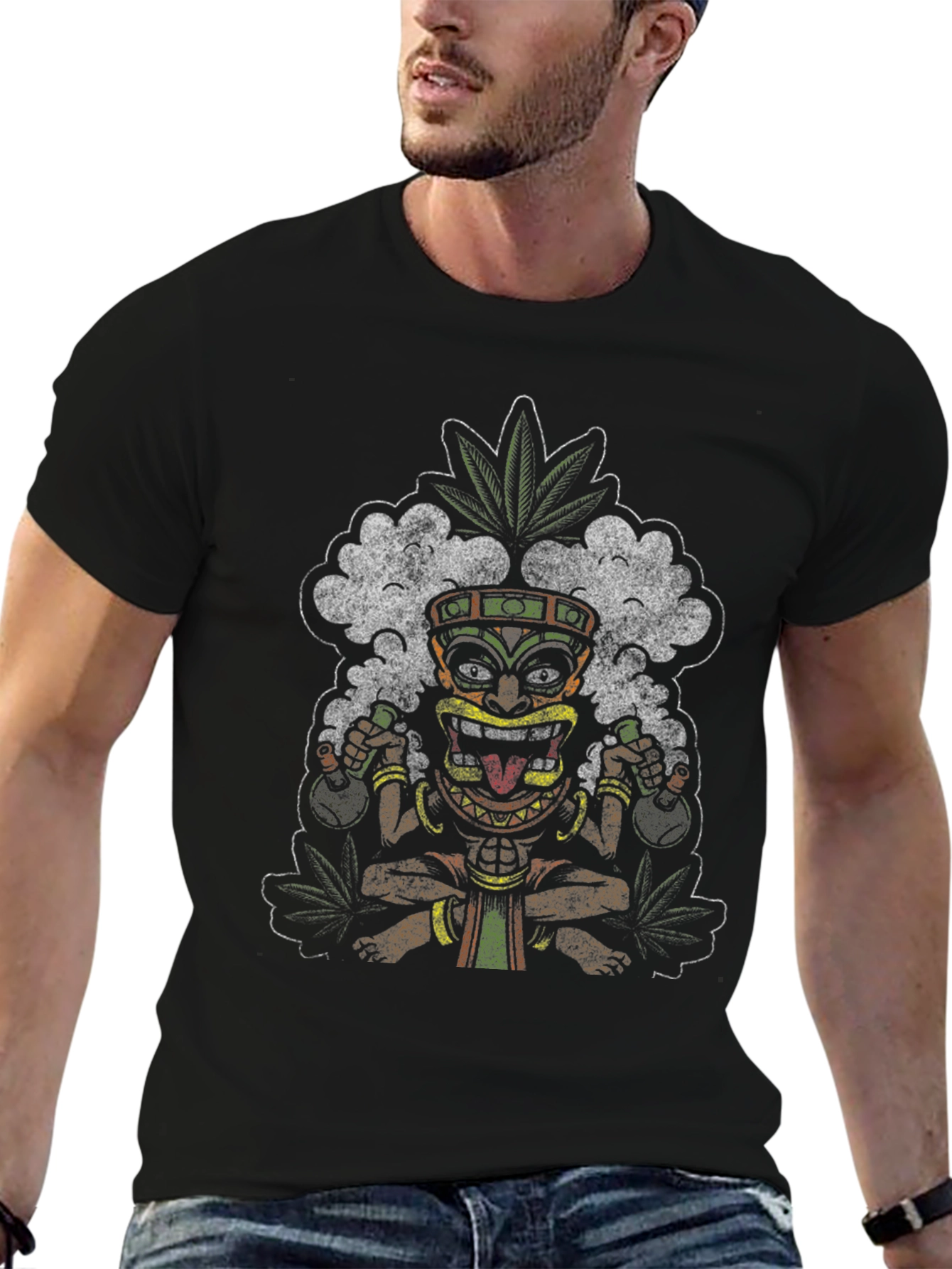 Black Tiki Mask Novelty Graphic T-Shirt view 6