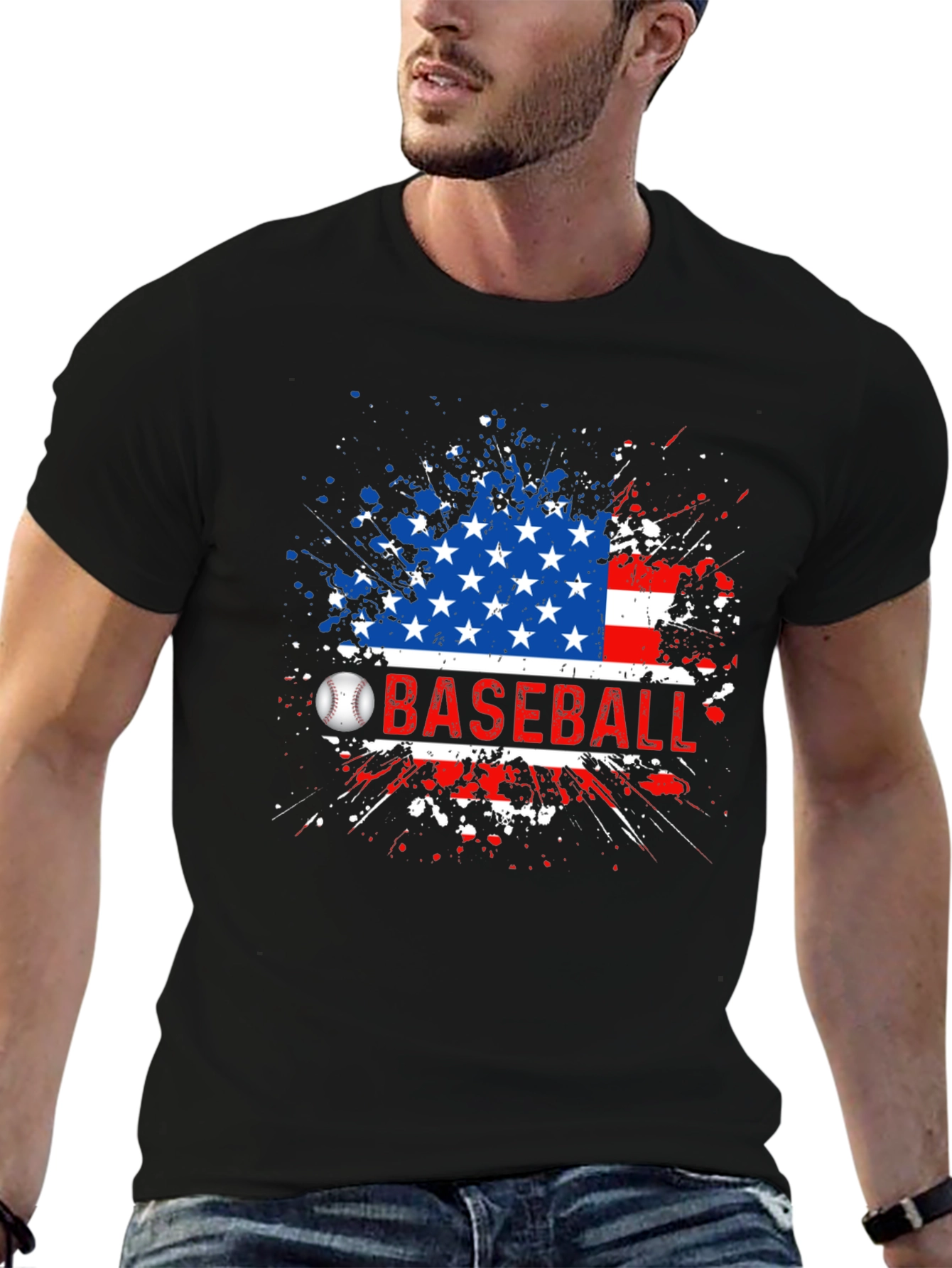 Black Baseball American Flag T-Shirt view 6