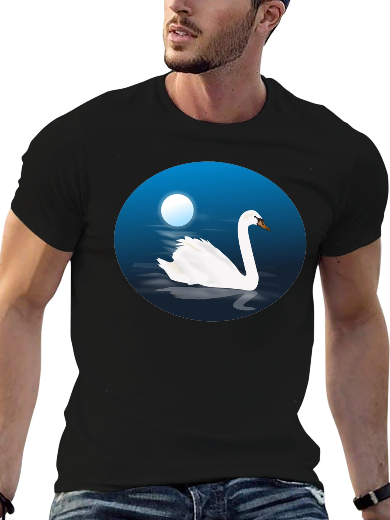 Black Swan Lake Graphic Tee - Black Cotton T-Shirt view 6