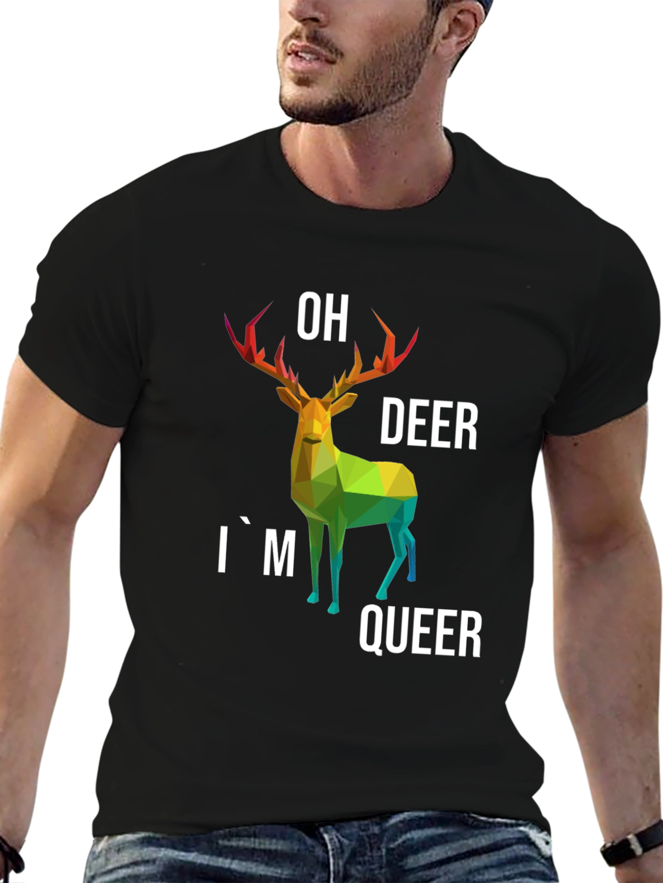 Black Oh Deer I'm Queer Black T-Shirt view 6