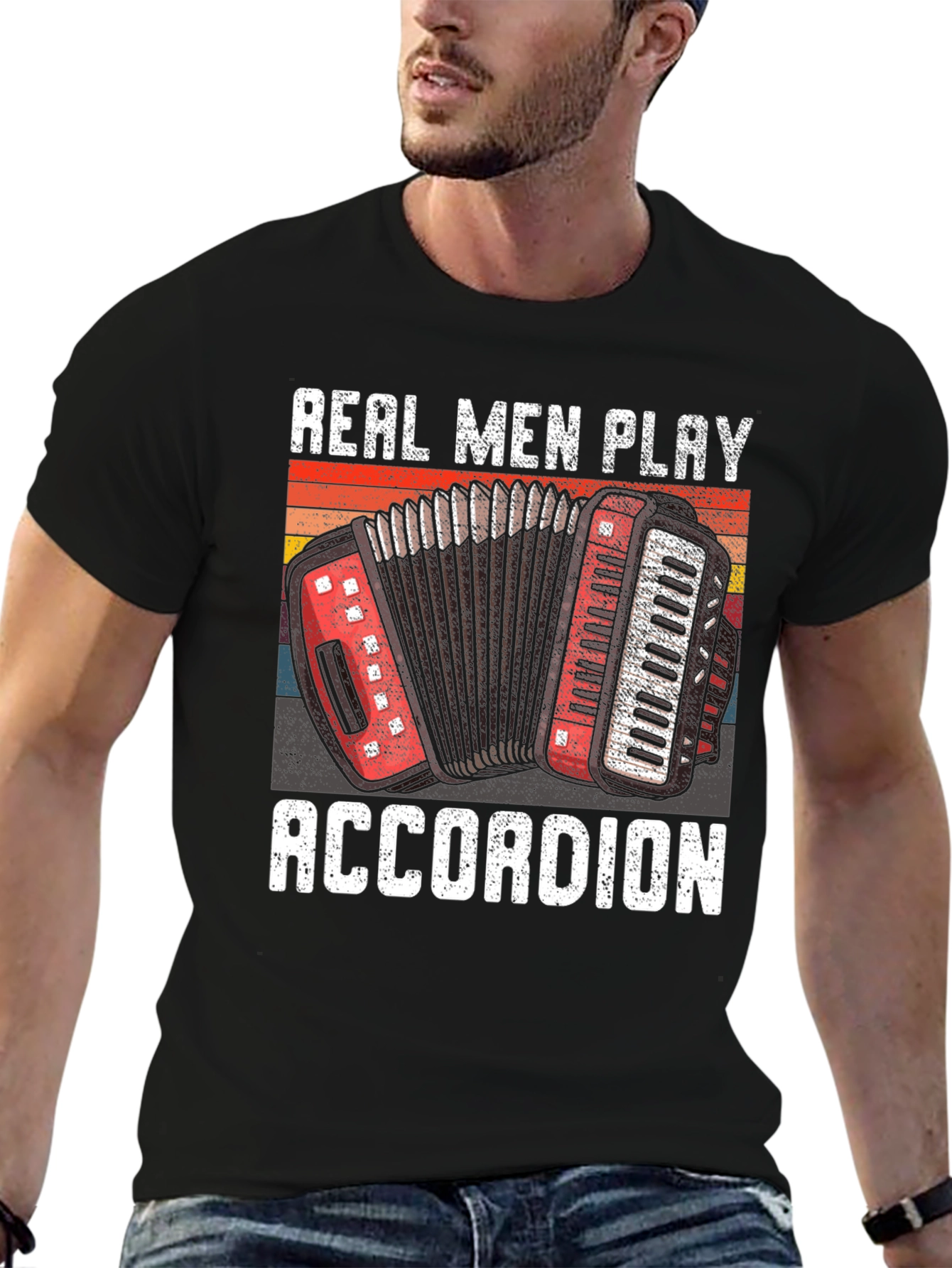 Black Real Men Play Accordion Graphic Tee - Musician Gift view 6