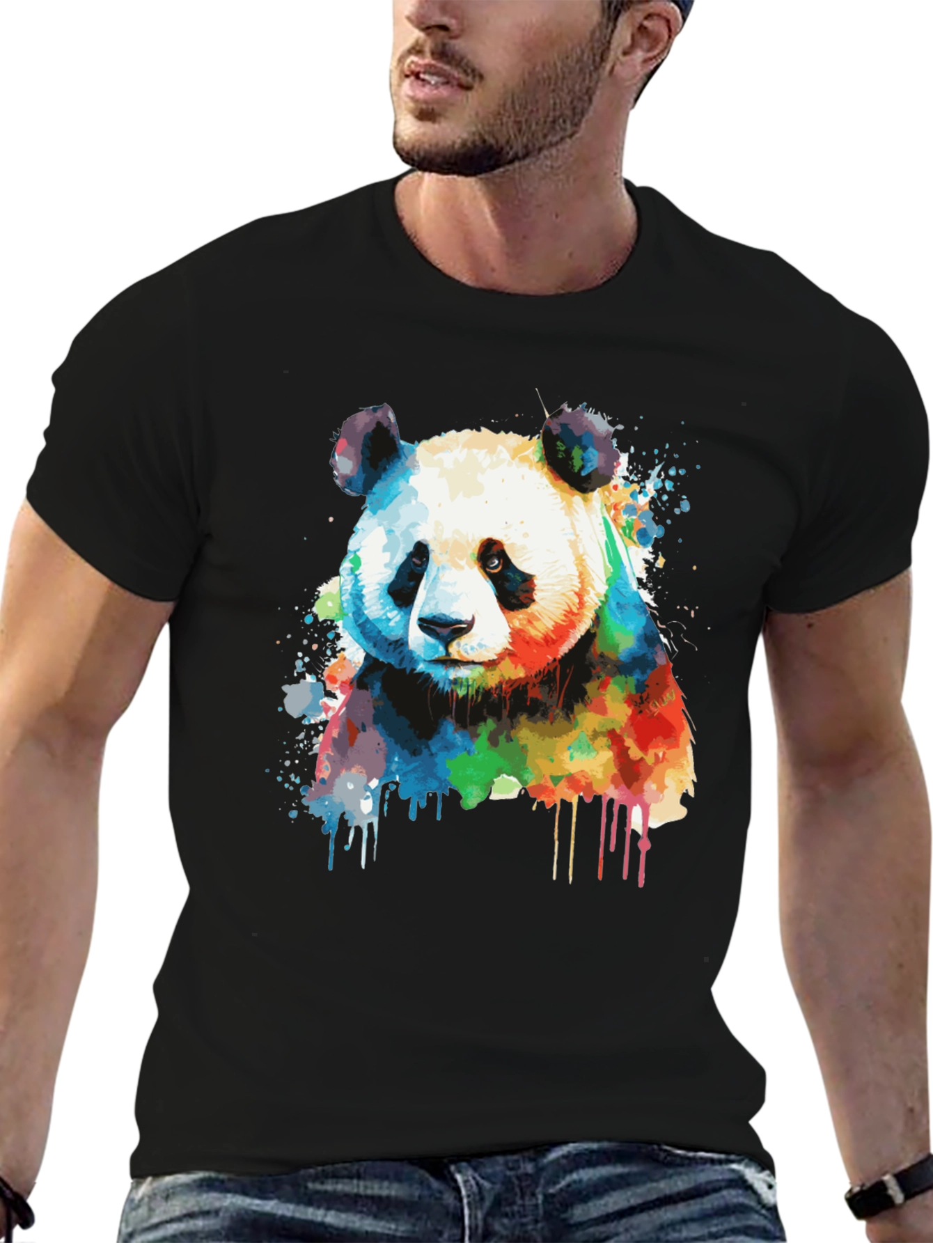 Black Watercolor Panda Bear T-Shirt - Unique Graphic Tee view 6