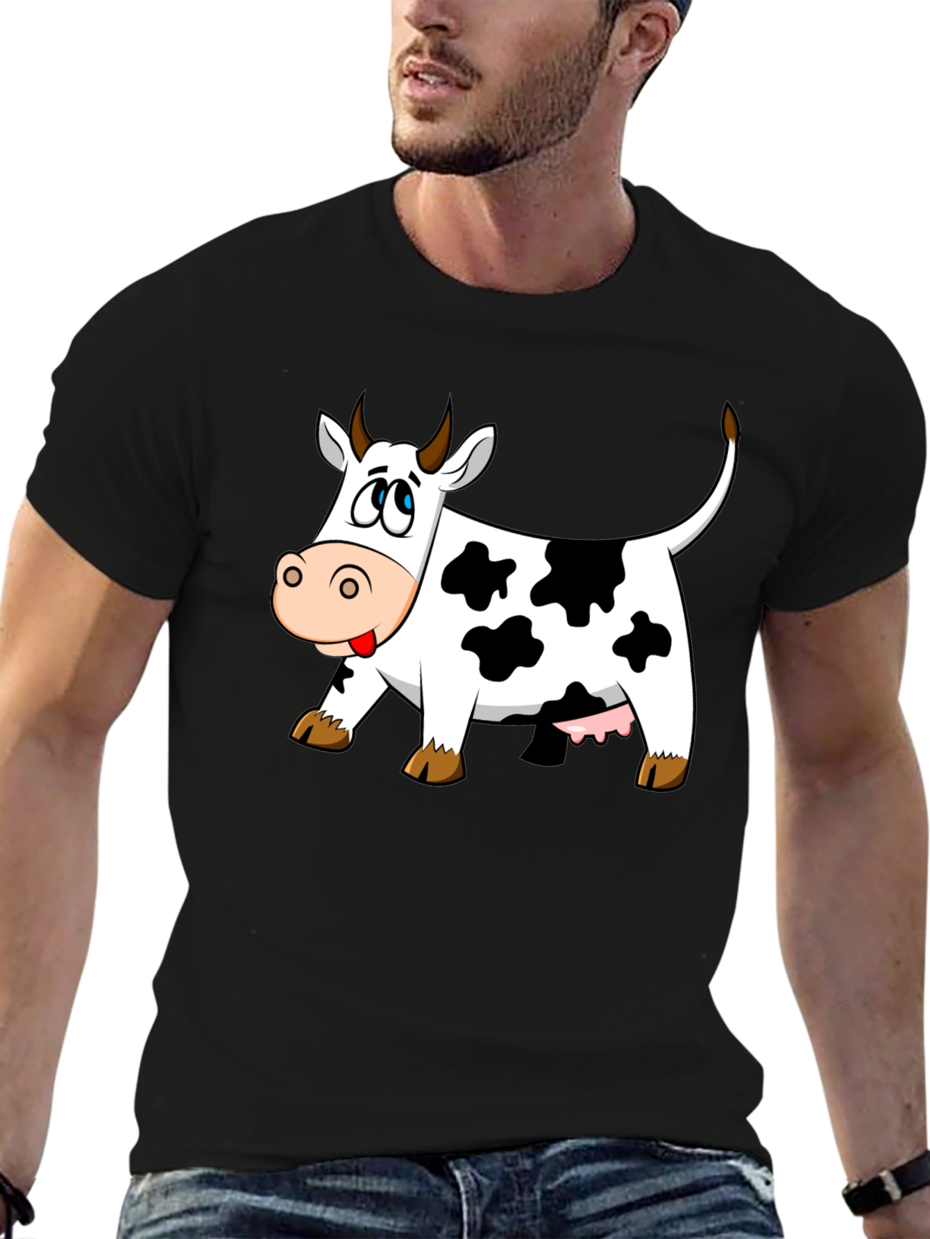 Black Cartoon Cow Graphic Tee - Black view 6