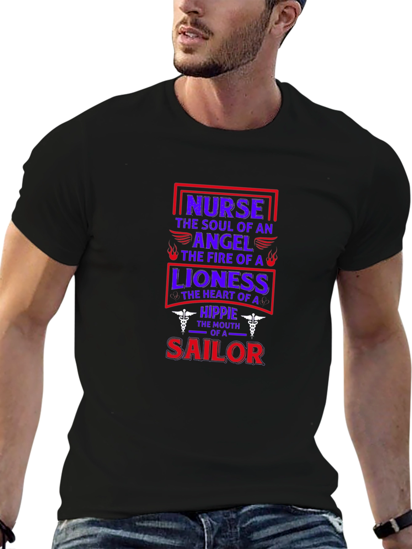 Black Nurse Angel Lioness Sailor T-Shirt view 6