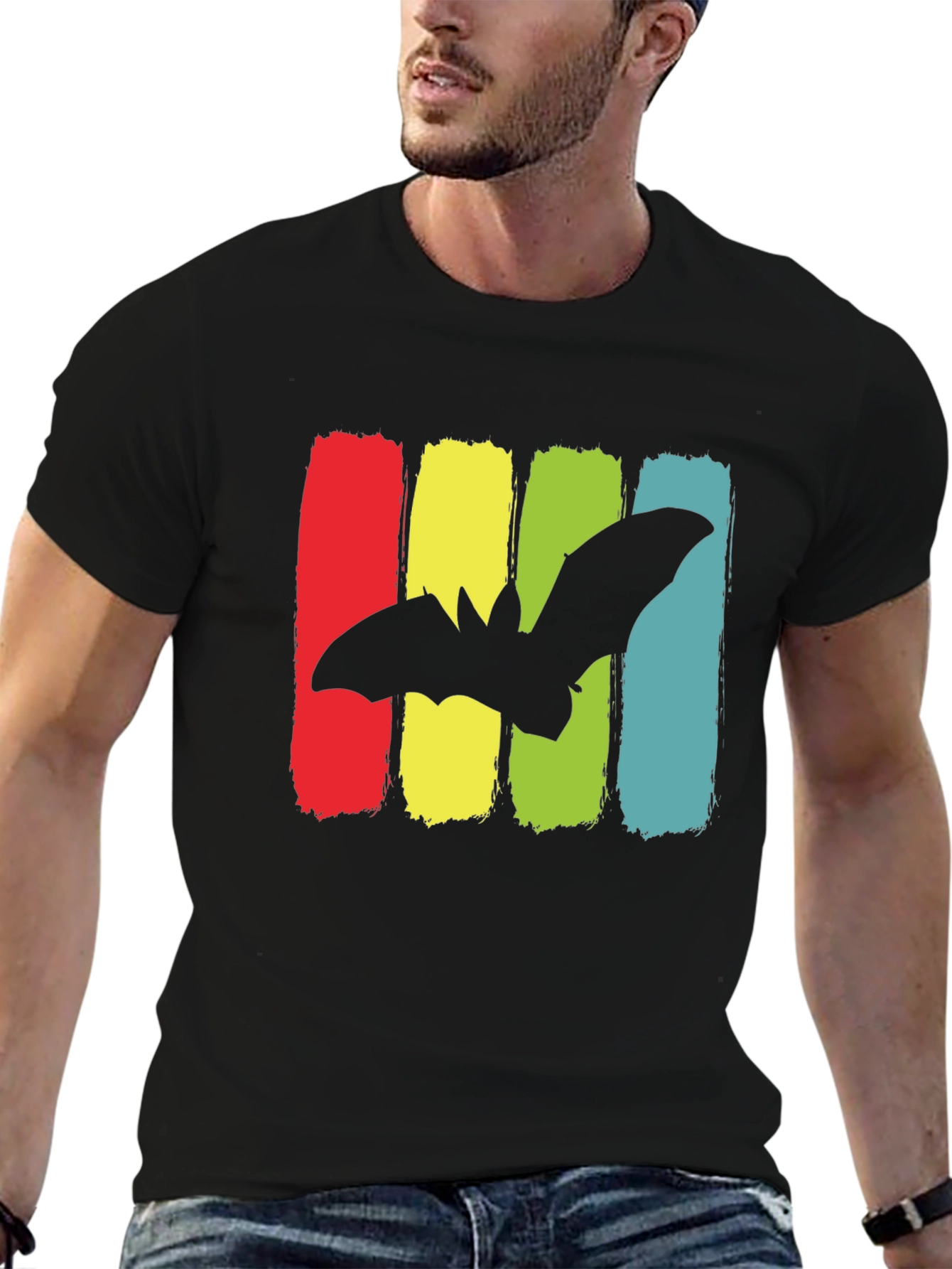 Black Retro Bat Graphic T-Shirt - Unique Design! view 6