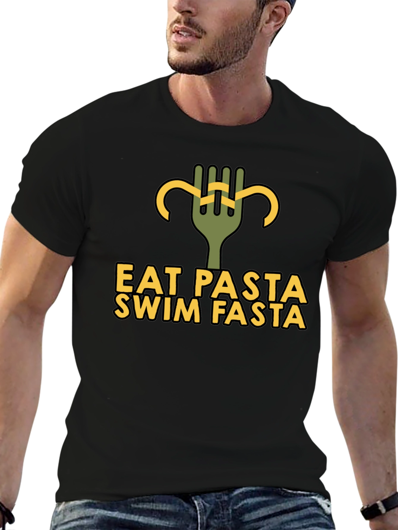 Black Eat Pasta Swim Fasta Graphic T-Shirt view 6