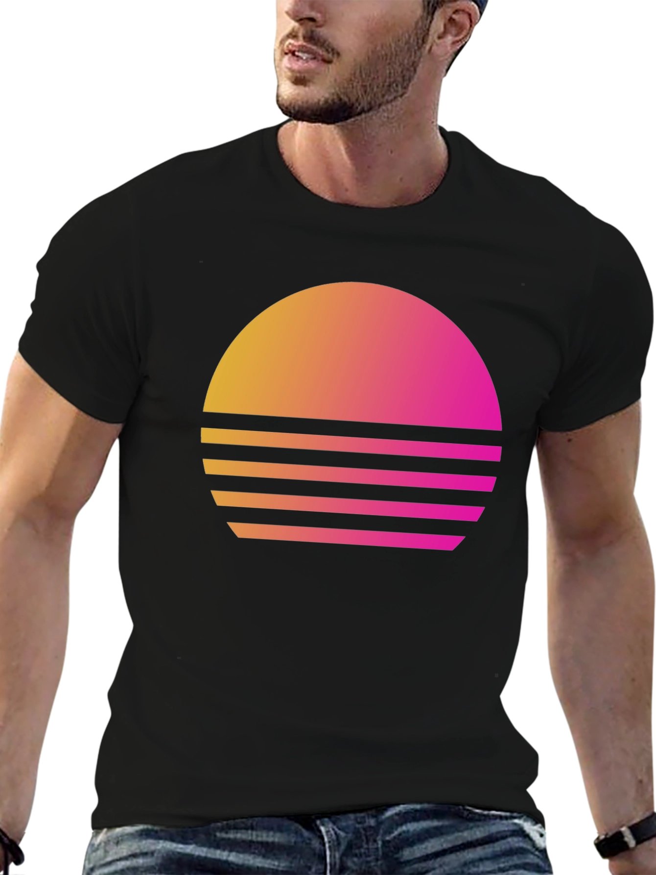 Black Retro Sunset T-Shirt - Vintage Style Graphic Tee view 6