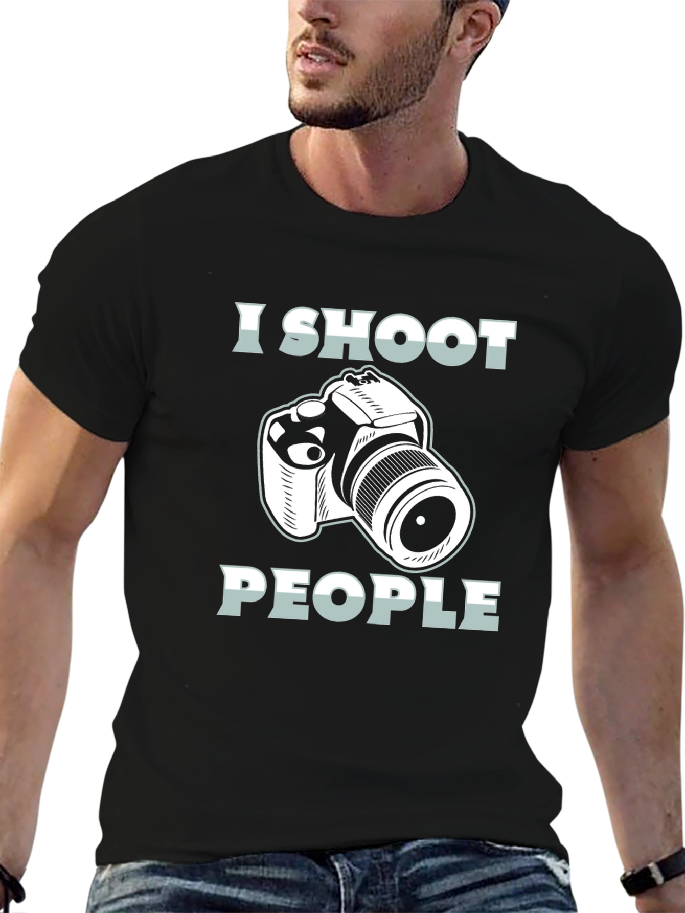 Black I Shoot People Camera Graphic T-Shirt view 6