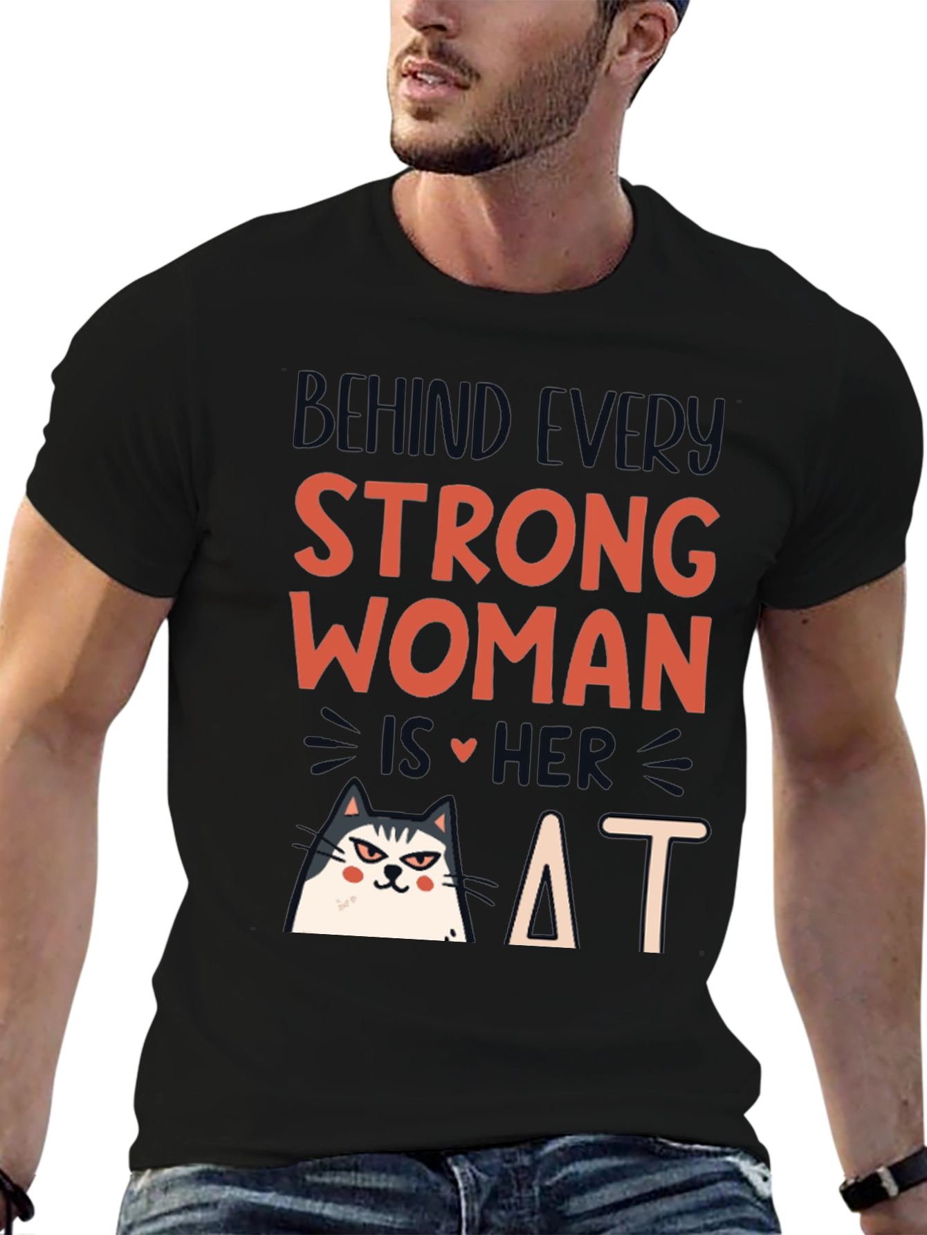 Black Strong Woman Cat T-Shirt view 6