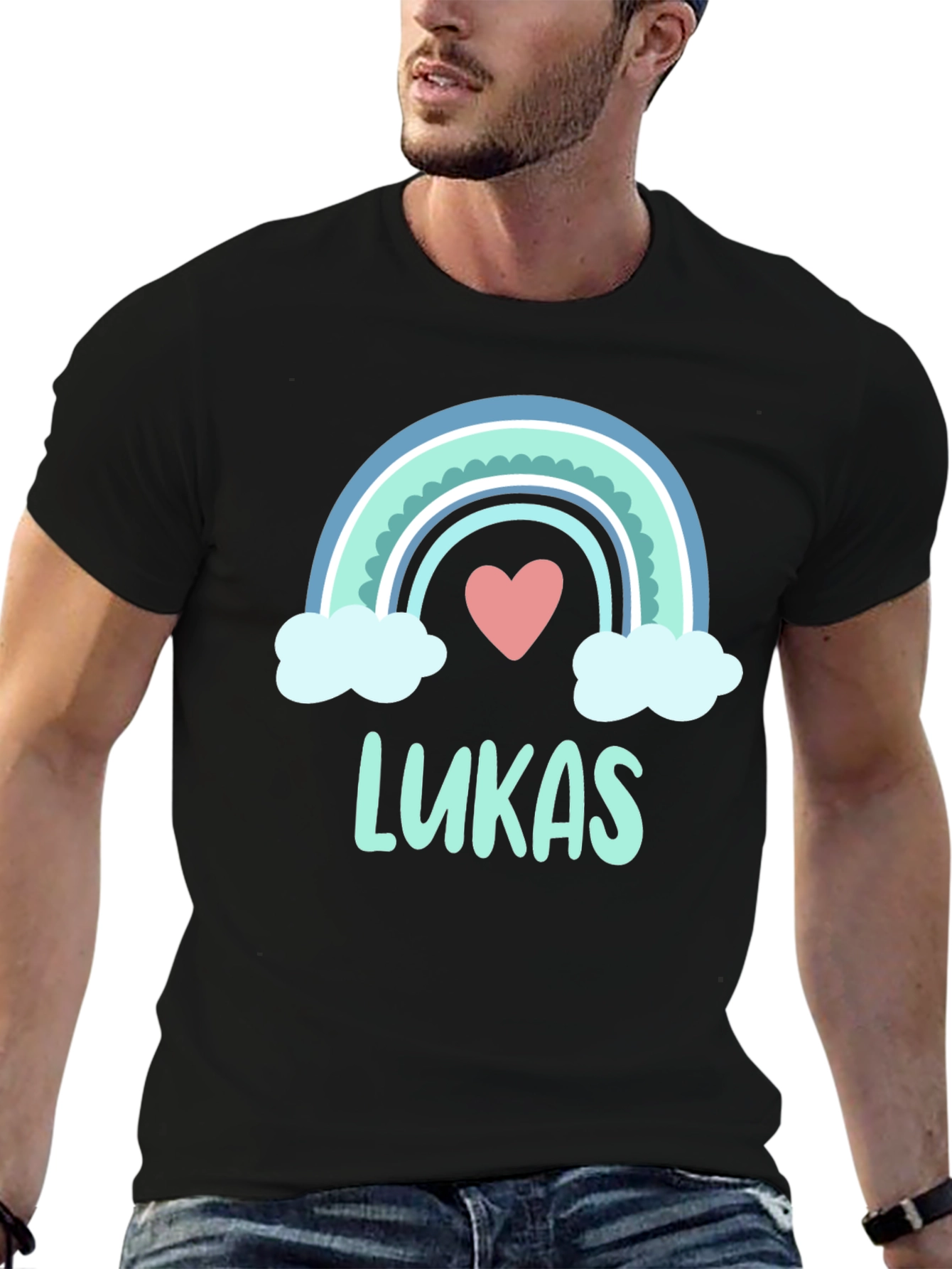 Black Lukas Rainbow Heart Custom T-Shirt view 6