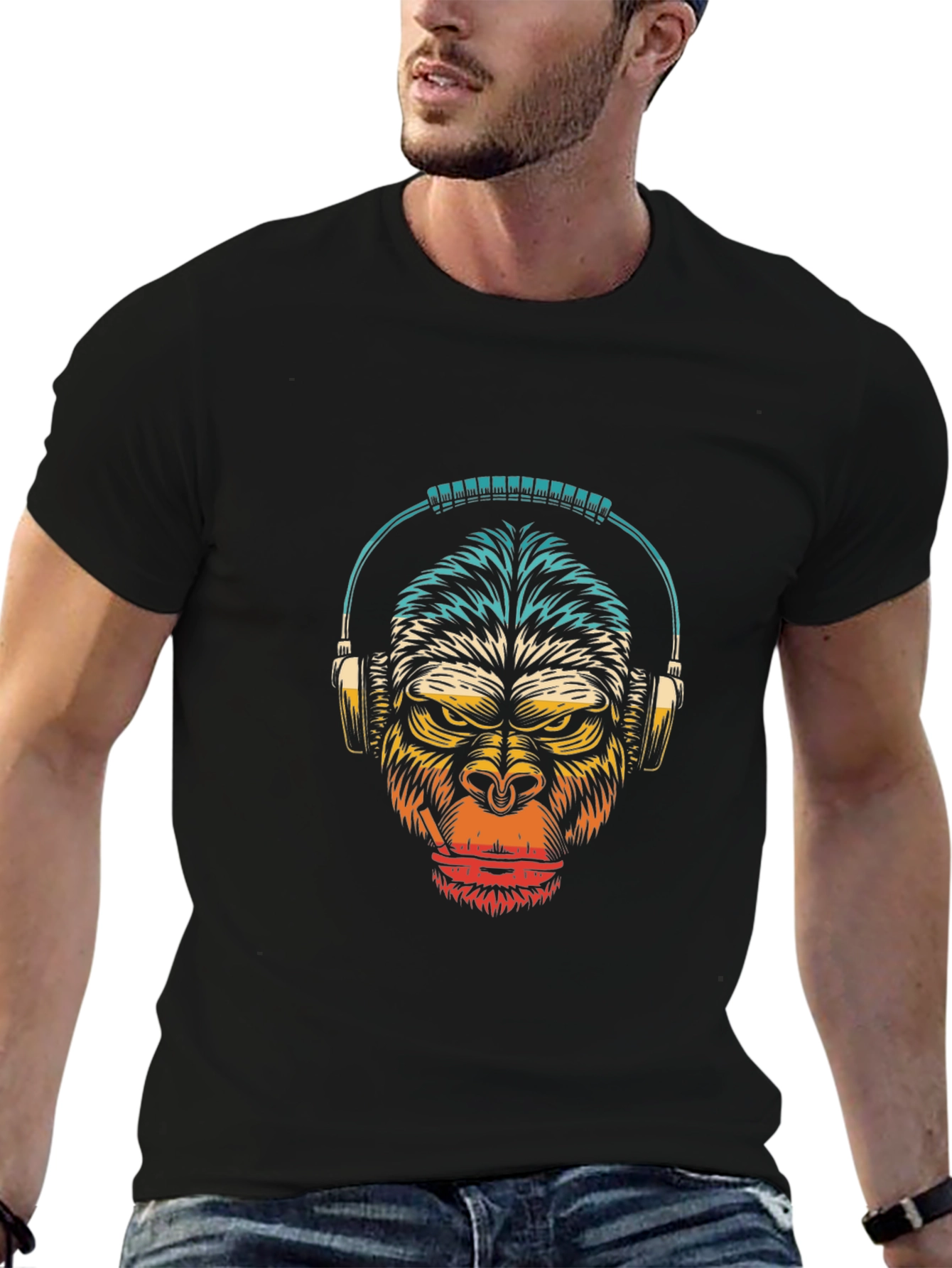 Black DJ Gorilla Graphic T-Shirt view 6