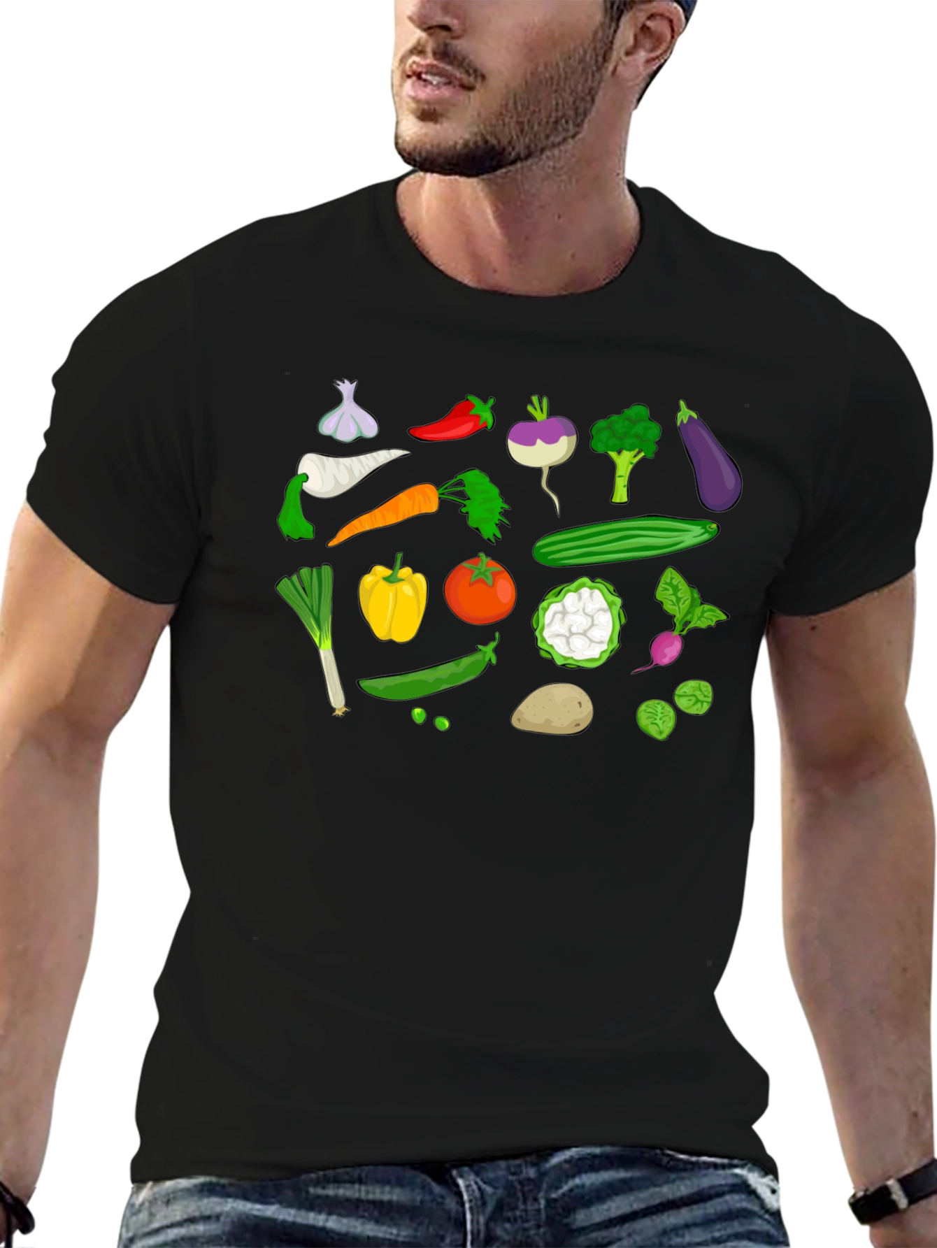 Black Vegetable Print Black T-Shirt view 6