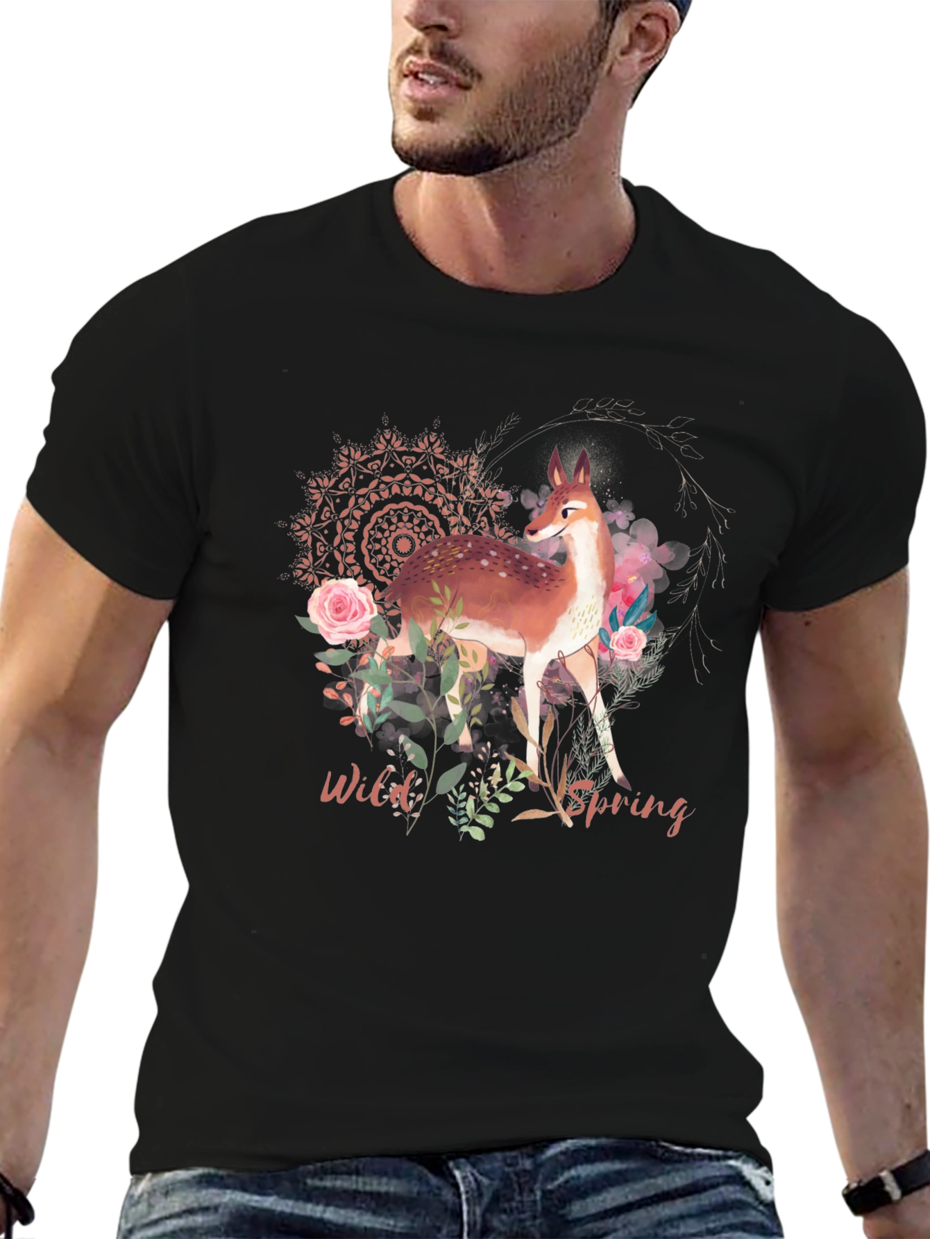 Black Wild Spring Deer Graphic Tee view 6