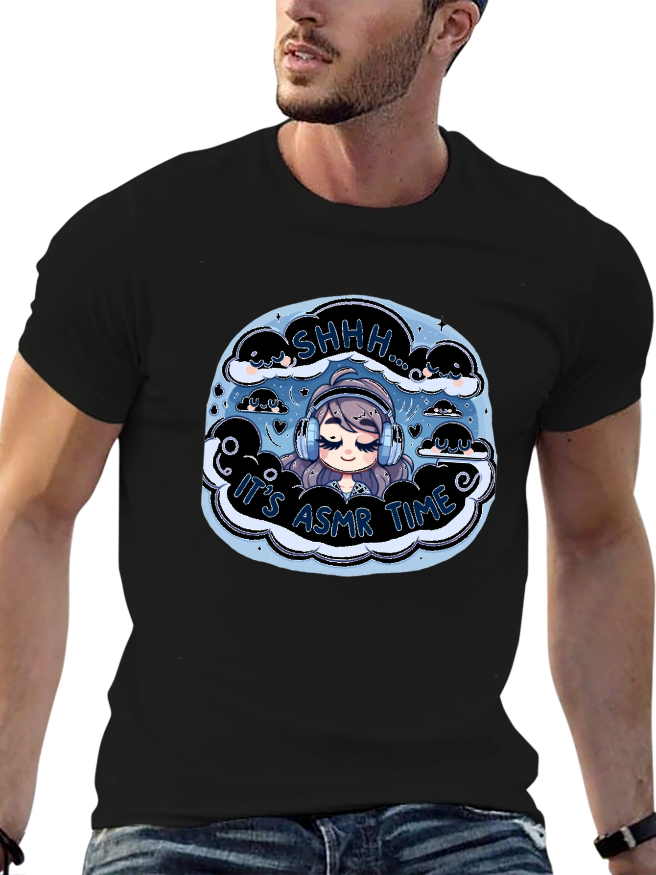 Black It's ASMR Time Black T-Shirt - Cute Anime Design view 6