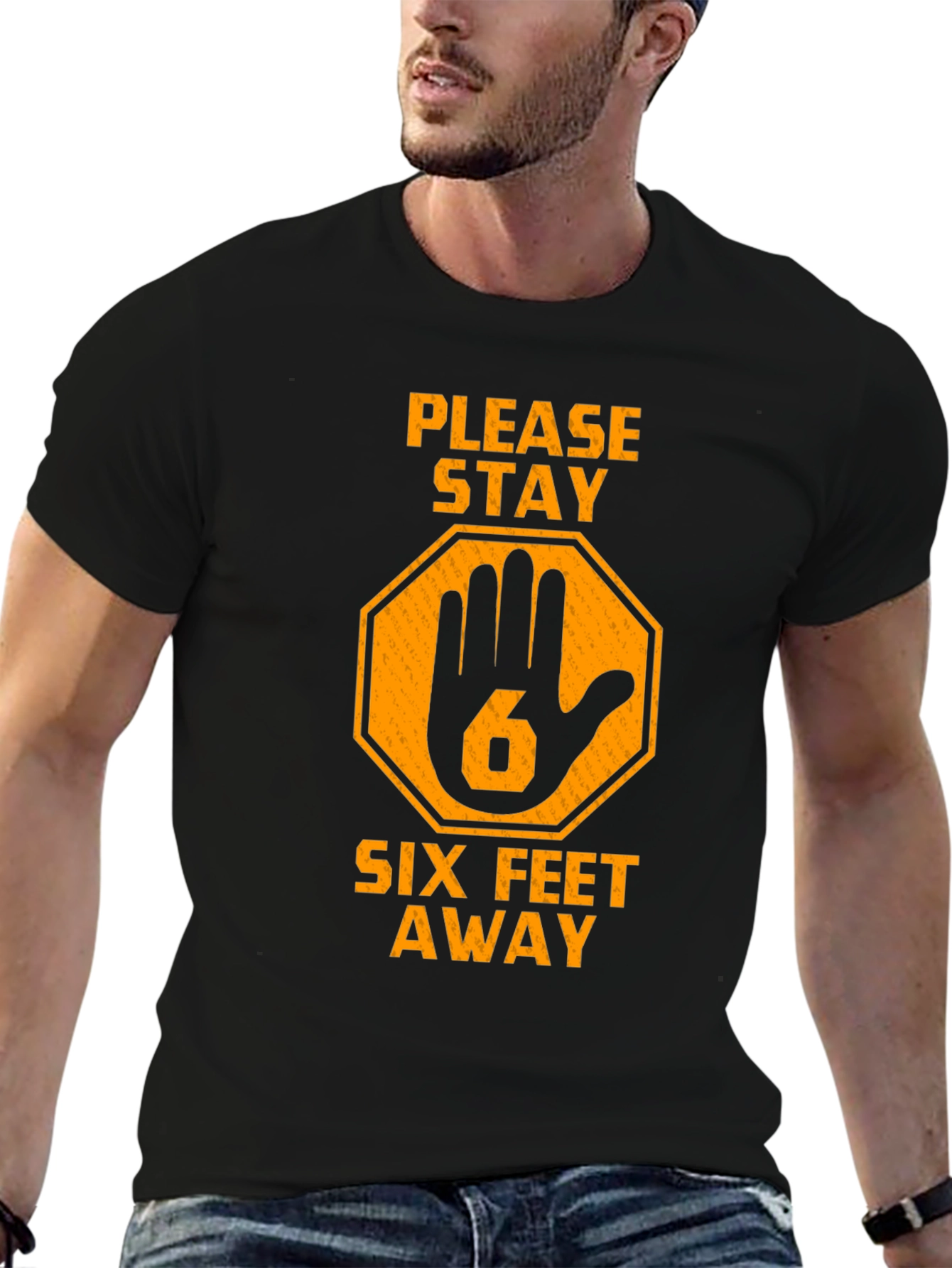 Black Stay Away Six Feet T-Shirt view 6