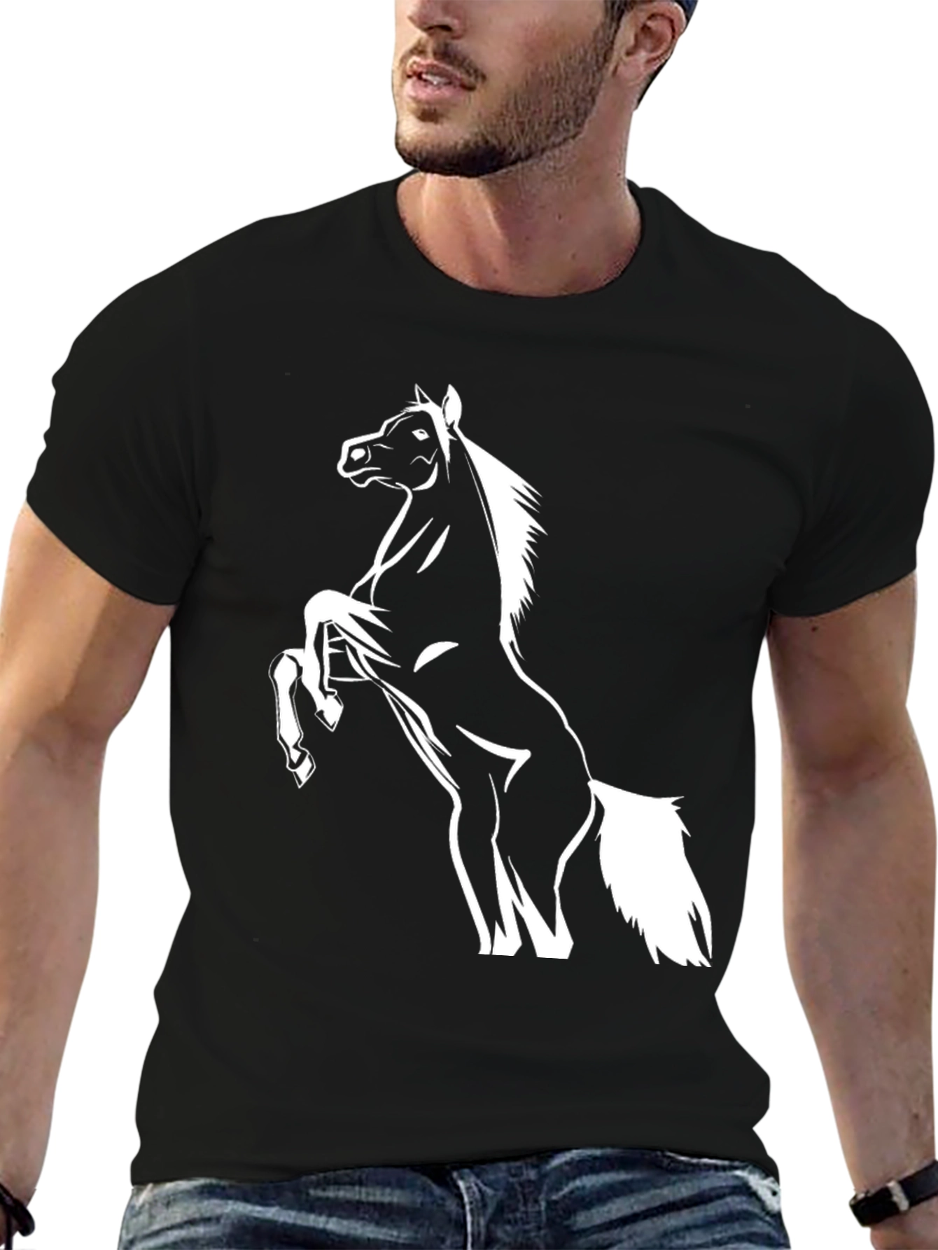 Black Horse Graphic Tee - Black Cotton Blend view 6