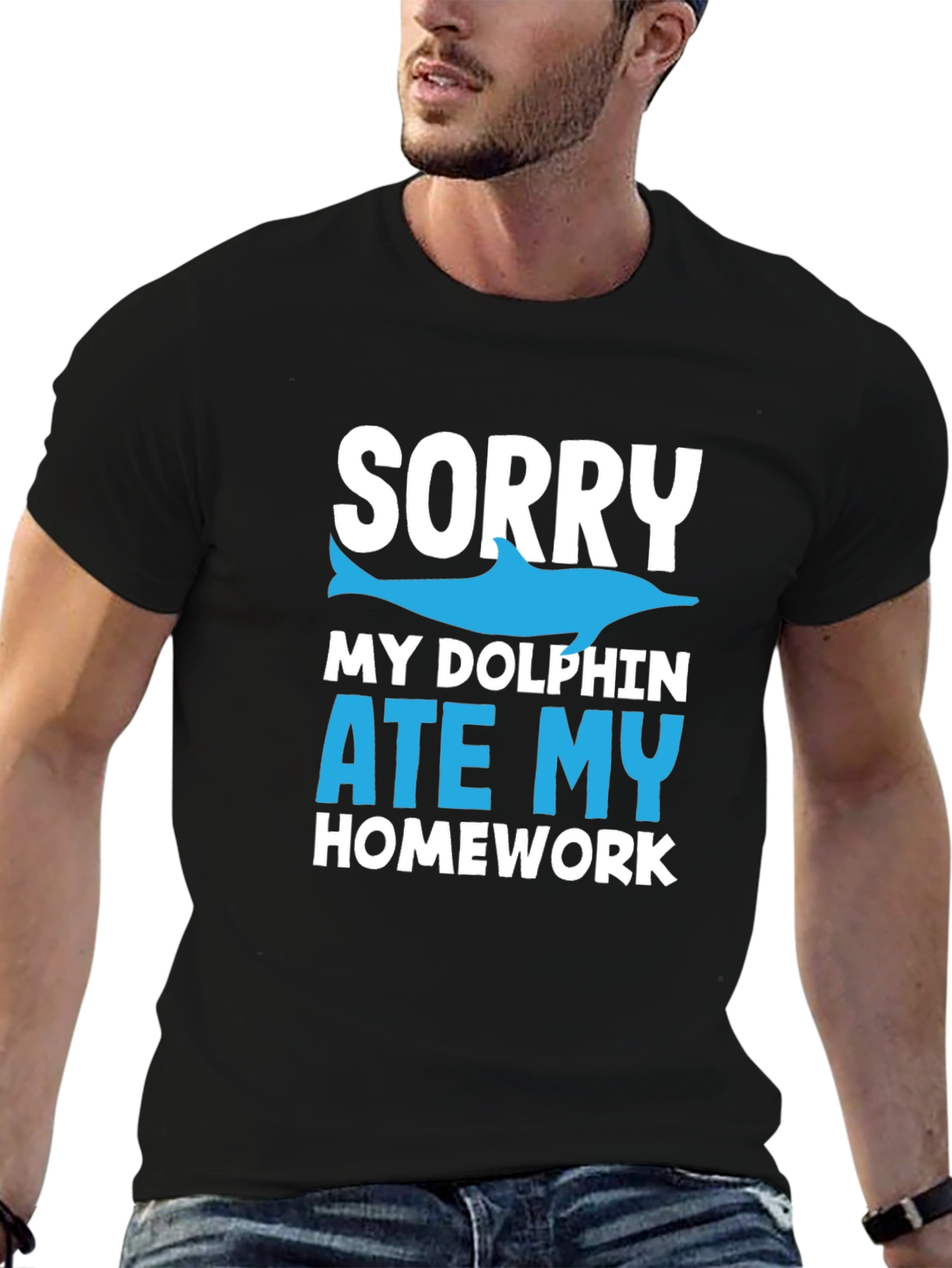 Black Sorry My Dolphin Ate My Homework T-Shirt view 6