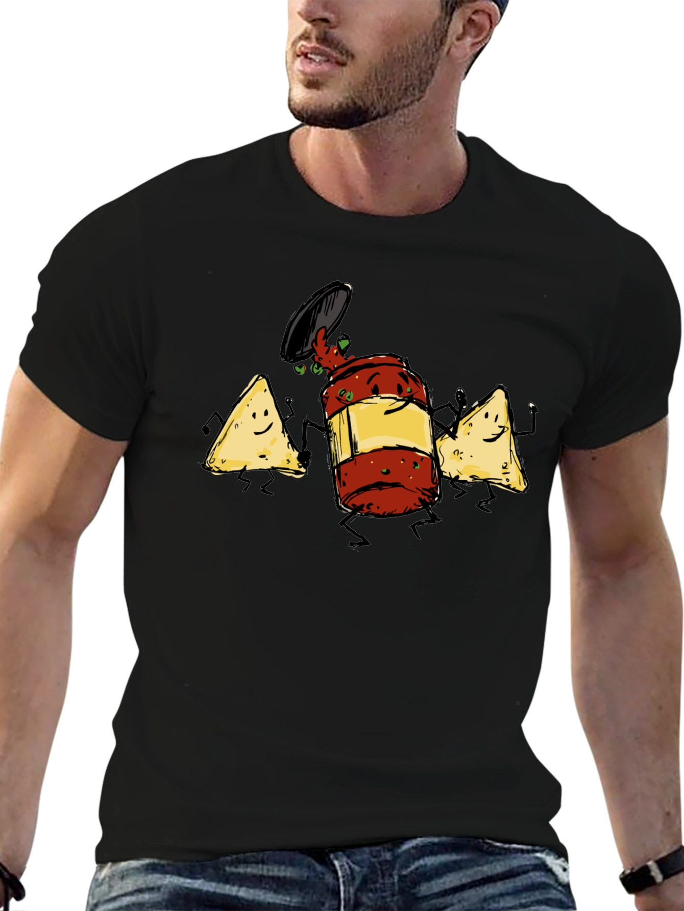 Black Funny Nachos & Salsa T-Shirt view 6