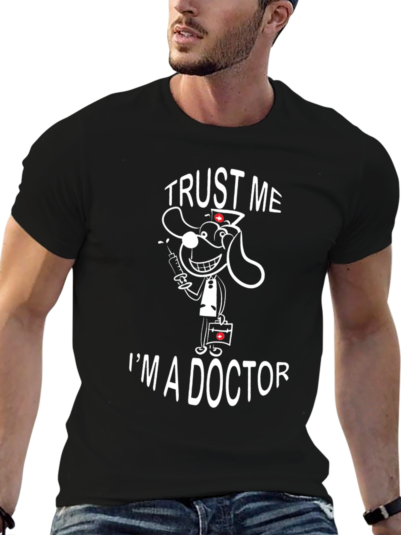 Black Trust Me I'm a Doctor Funny T-Shirt view 6