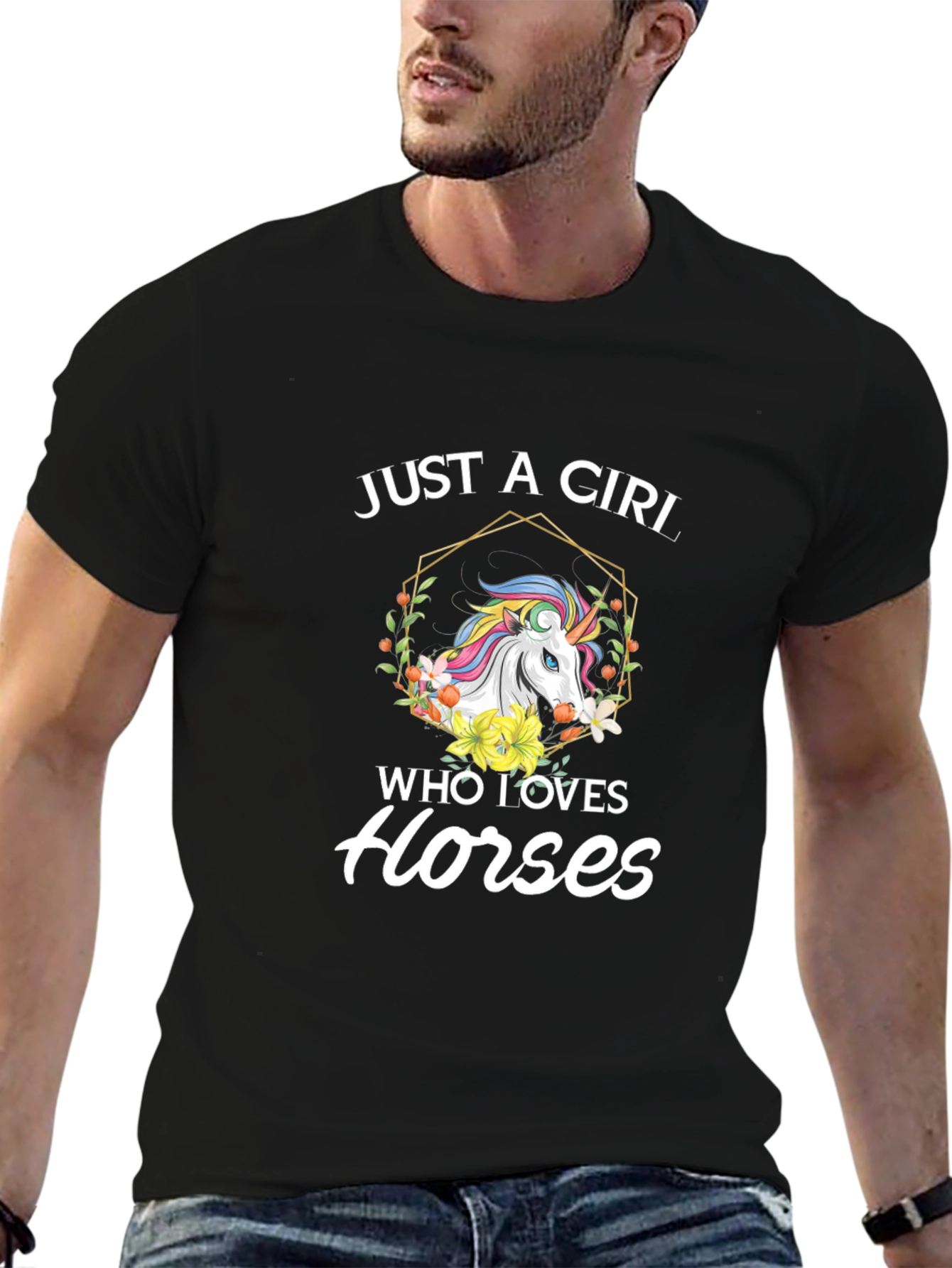 Black Just A Girl Who Loves Horses T-Shirt view 6
