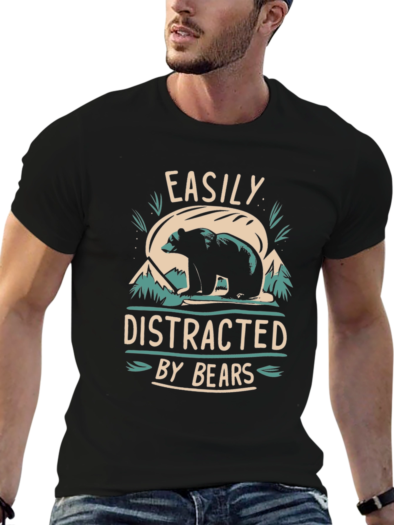 Black Easily Distracted By Bears Graphic T-Shirt view 6