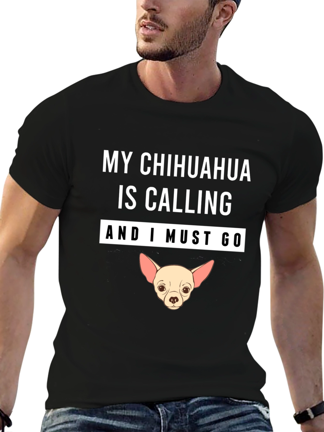 Black Chihuahua Calling T-Shirt view 6