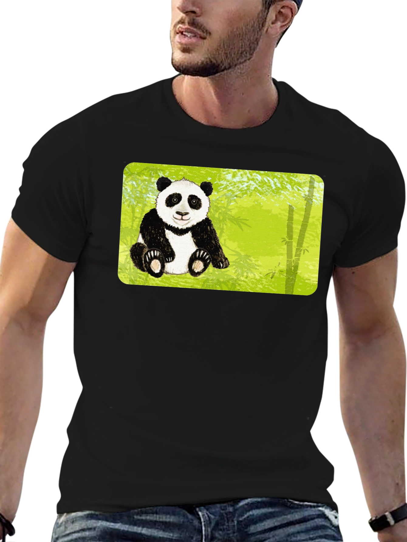 Black Cute Panda Bear Bamboo Forest Black T-Shirt view 6