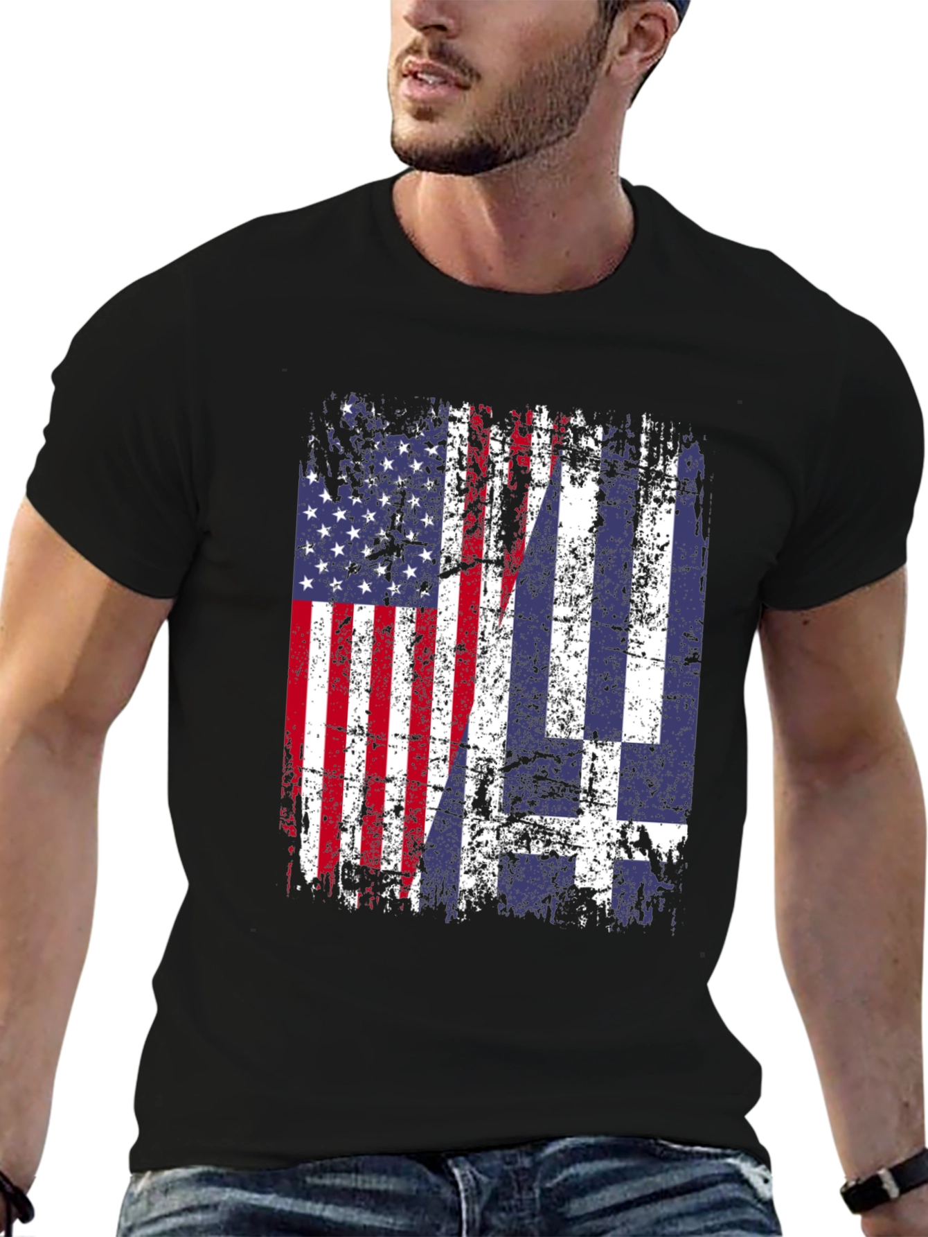 Black USA & Greece Flag T-Shirt view 6