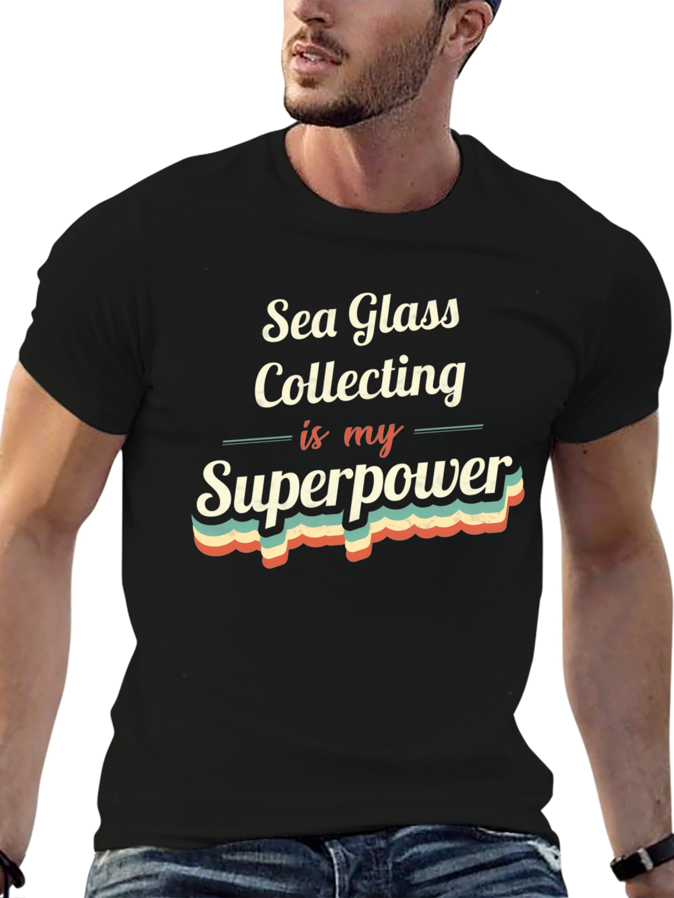 Black Sea Glass Collecting Superpower T-Shirt view 6
