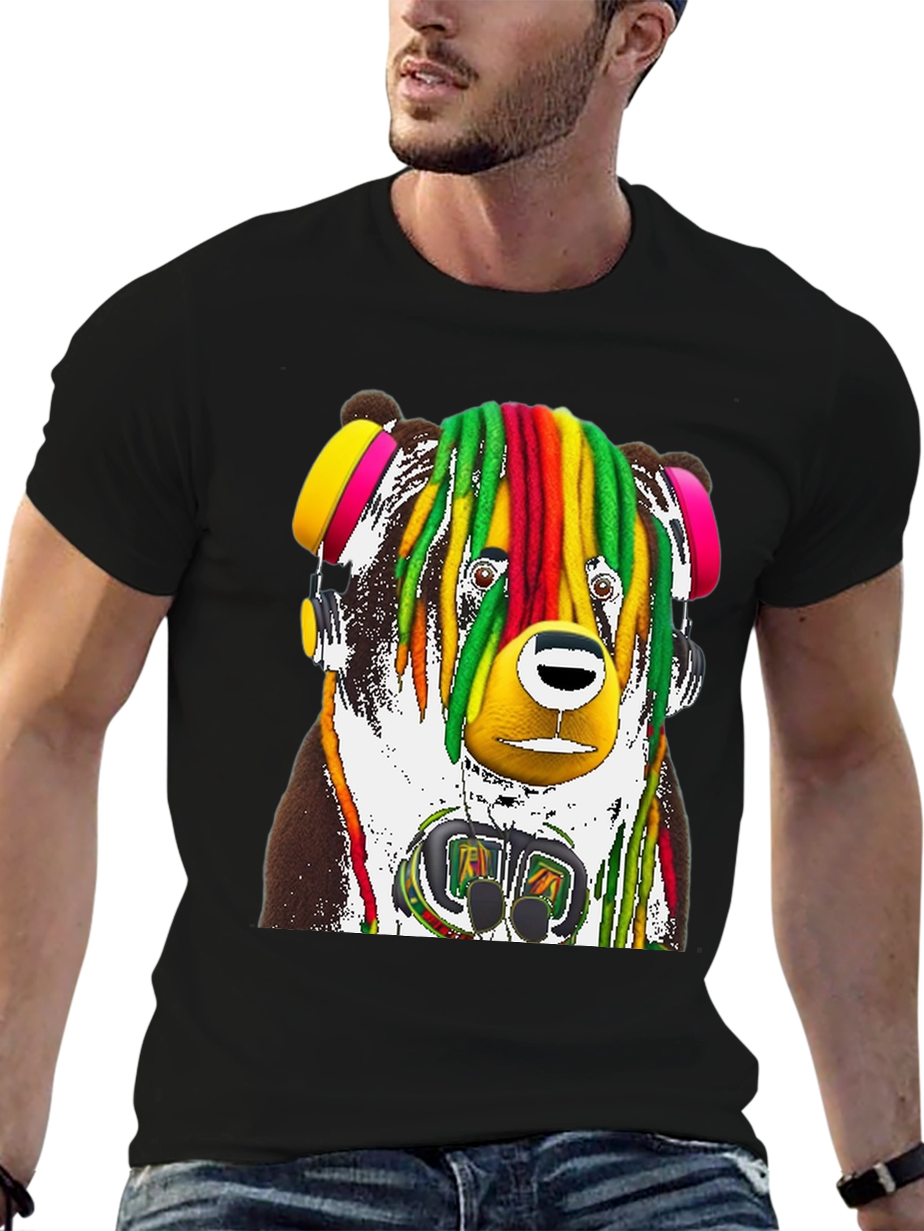 Black Rasta Bear Graphic Tee - Unique Design view 6