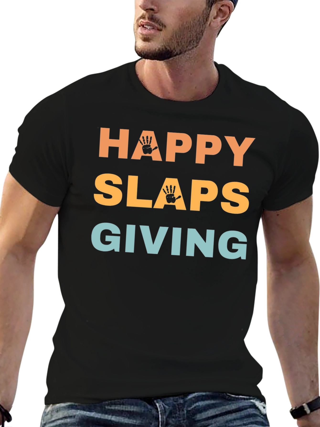 Black Happy Slaps Giving Black T-Shirt Novelty view 6