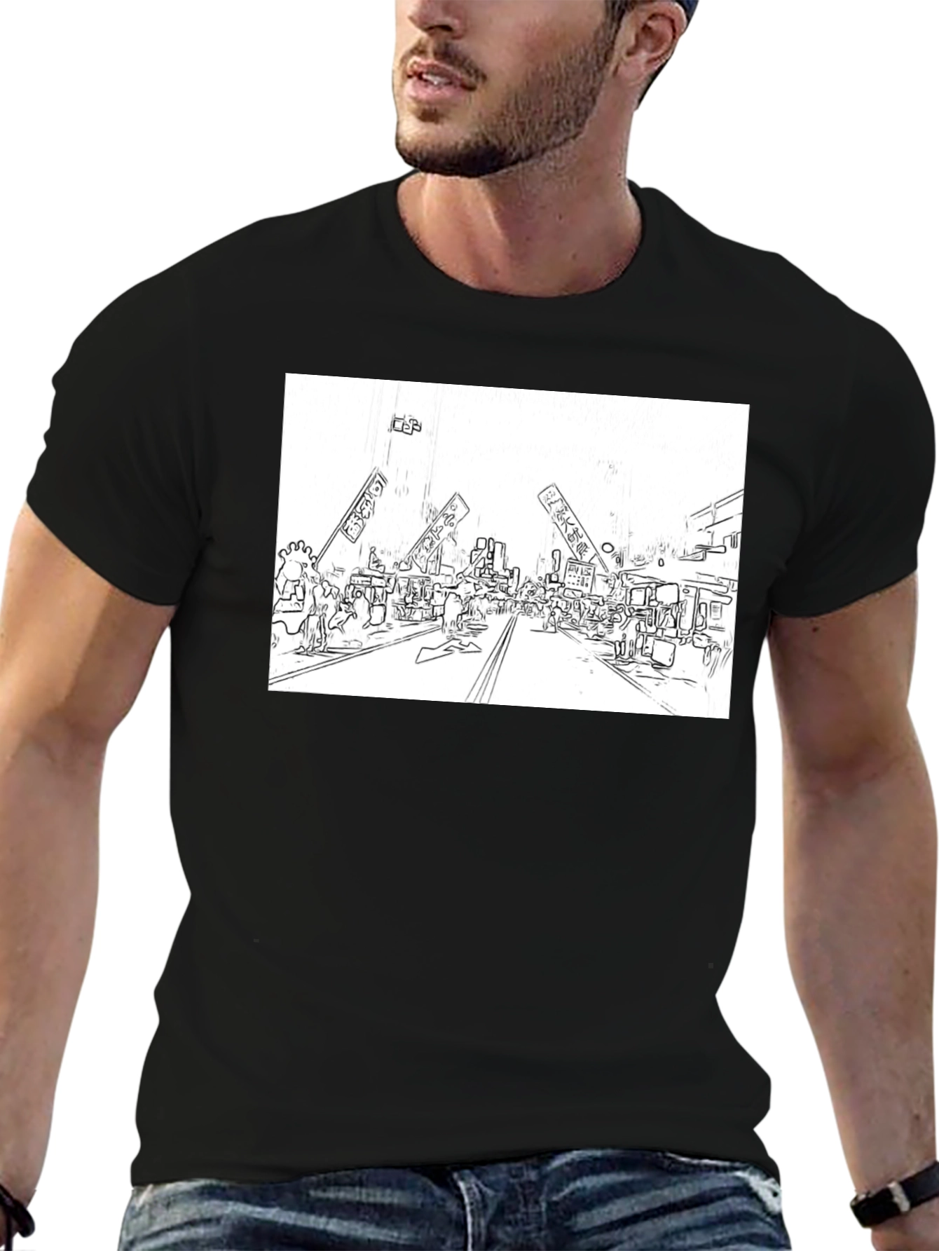 Black Black T-Shirt with Market Sketch Graphic view 6