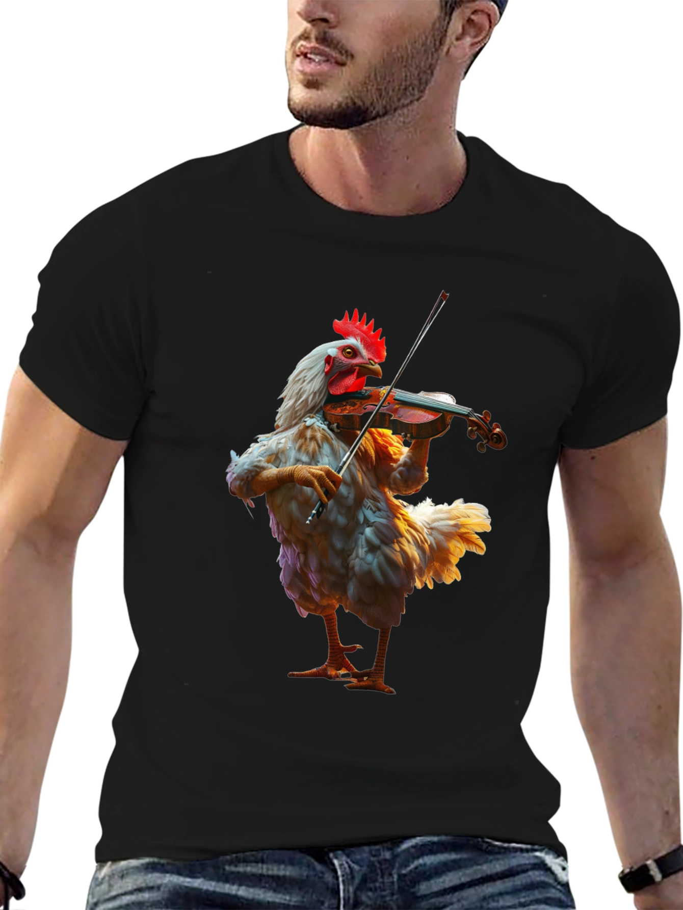 Black Chicken Playing Violin T-Shirt view 6