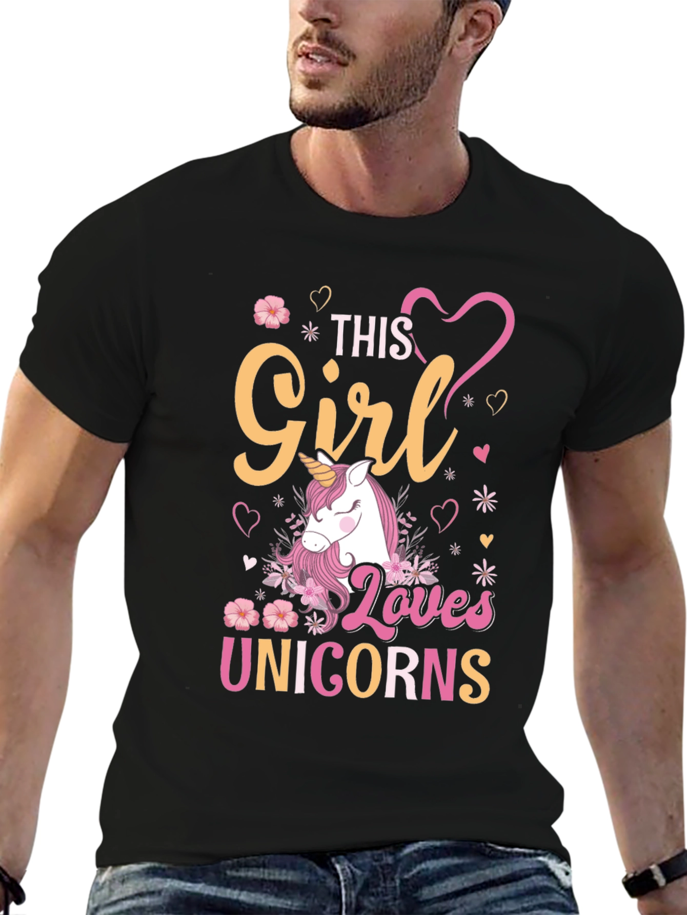Black Girl Loves Unicorns T-Shirt, Black view 6