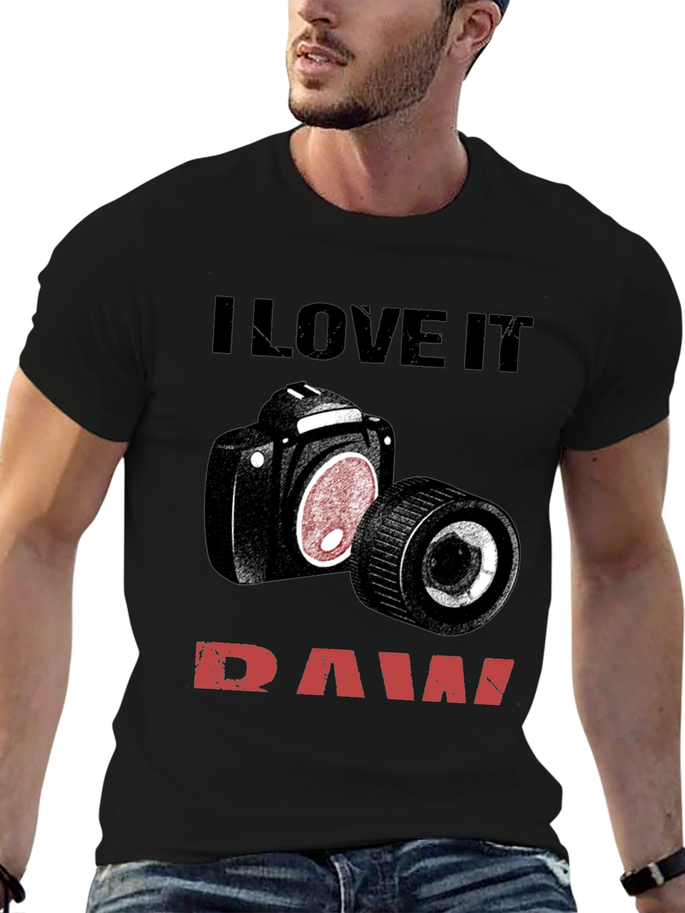 Black I Love It Raw Camera T-Shirt view 6