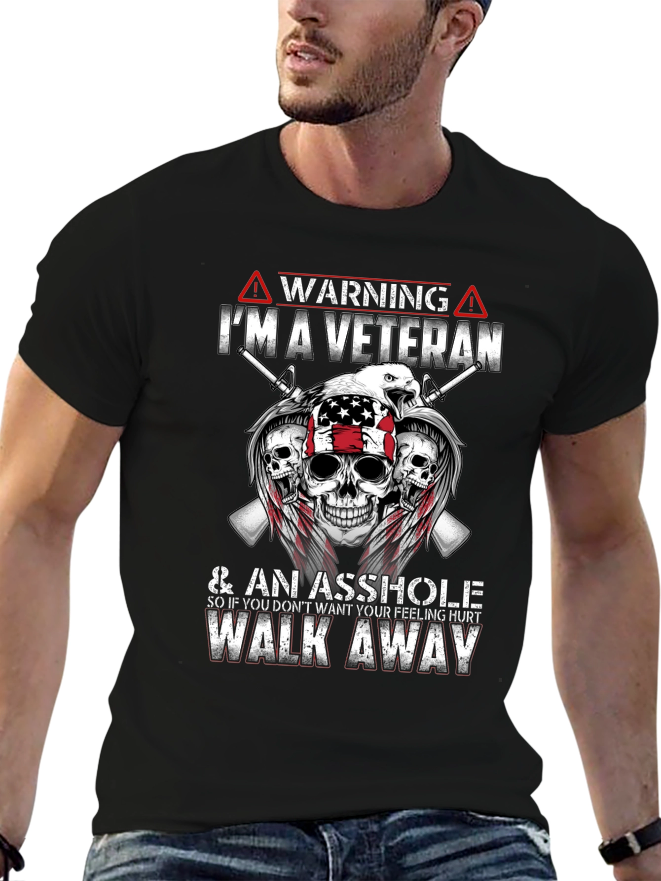 Black Warning Veteran Graphic Tee - Black view 6