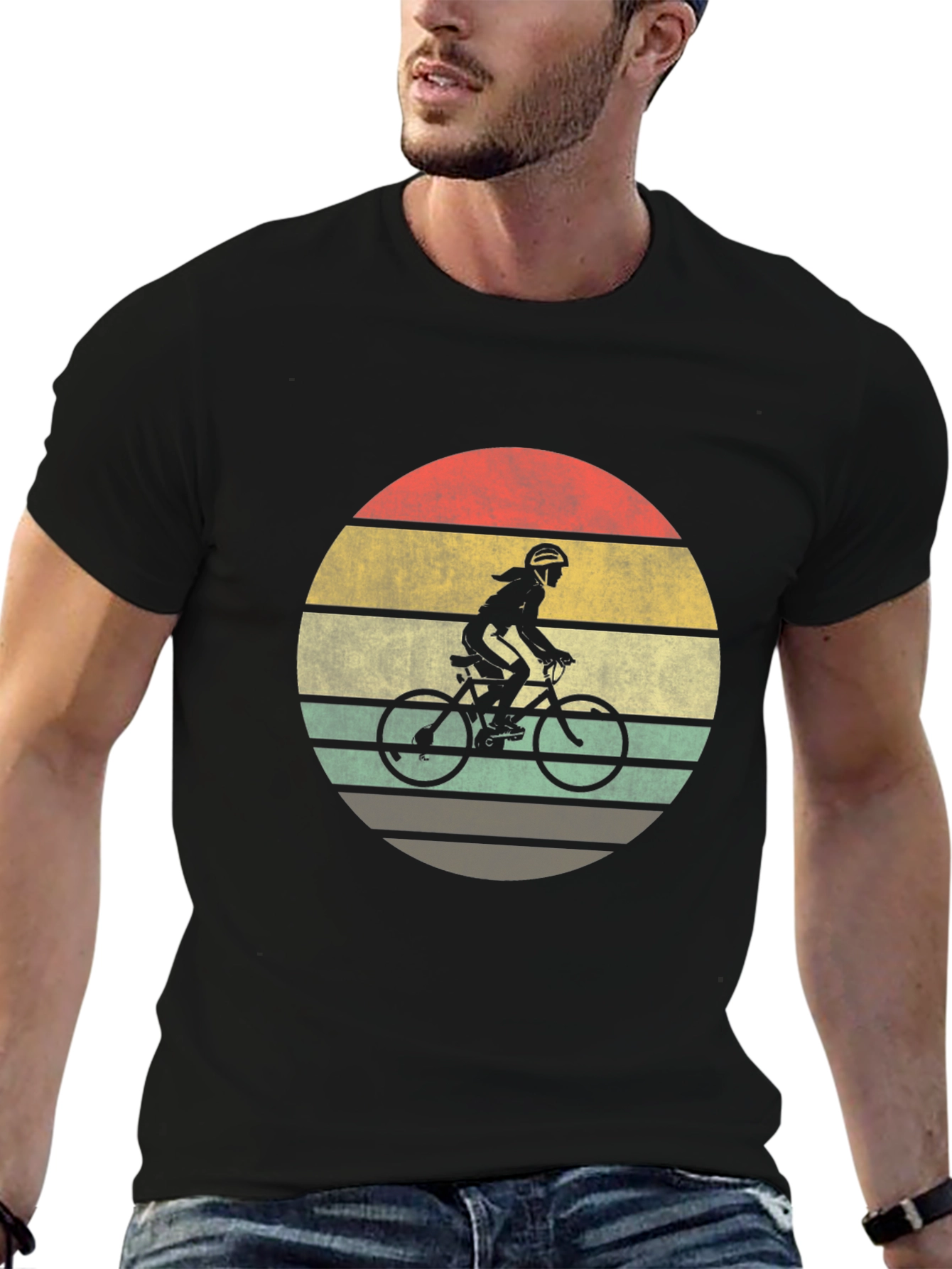 Black Vintage Style Cyclist T-Shirt view 6