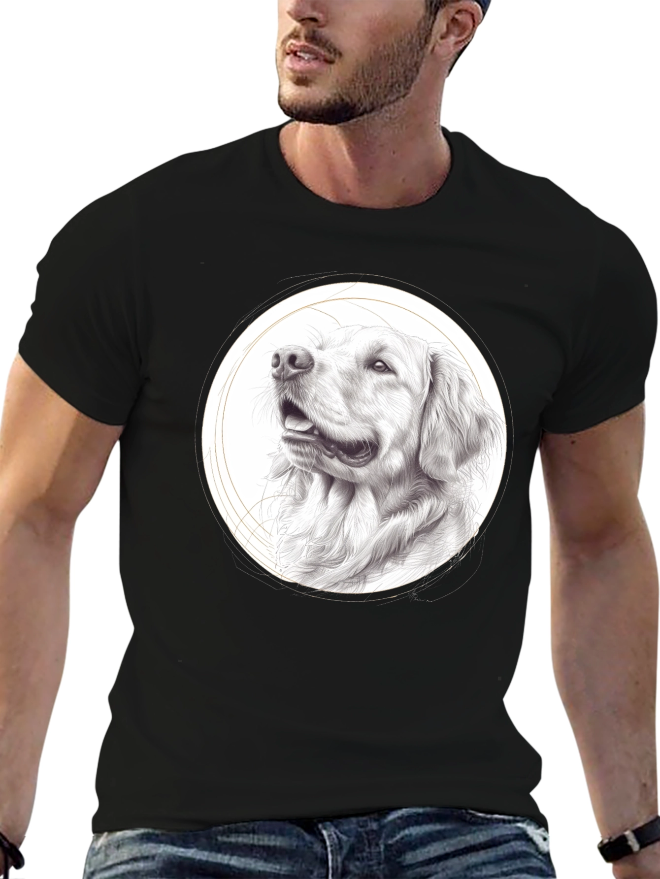 Black Dog Portrait Black T-Shirt - Artistic Pet Lover Tee view 6
