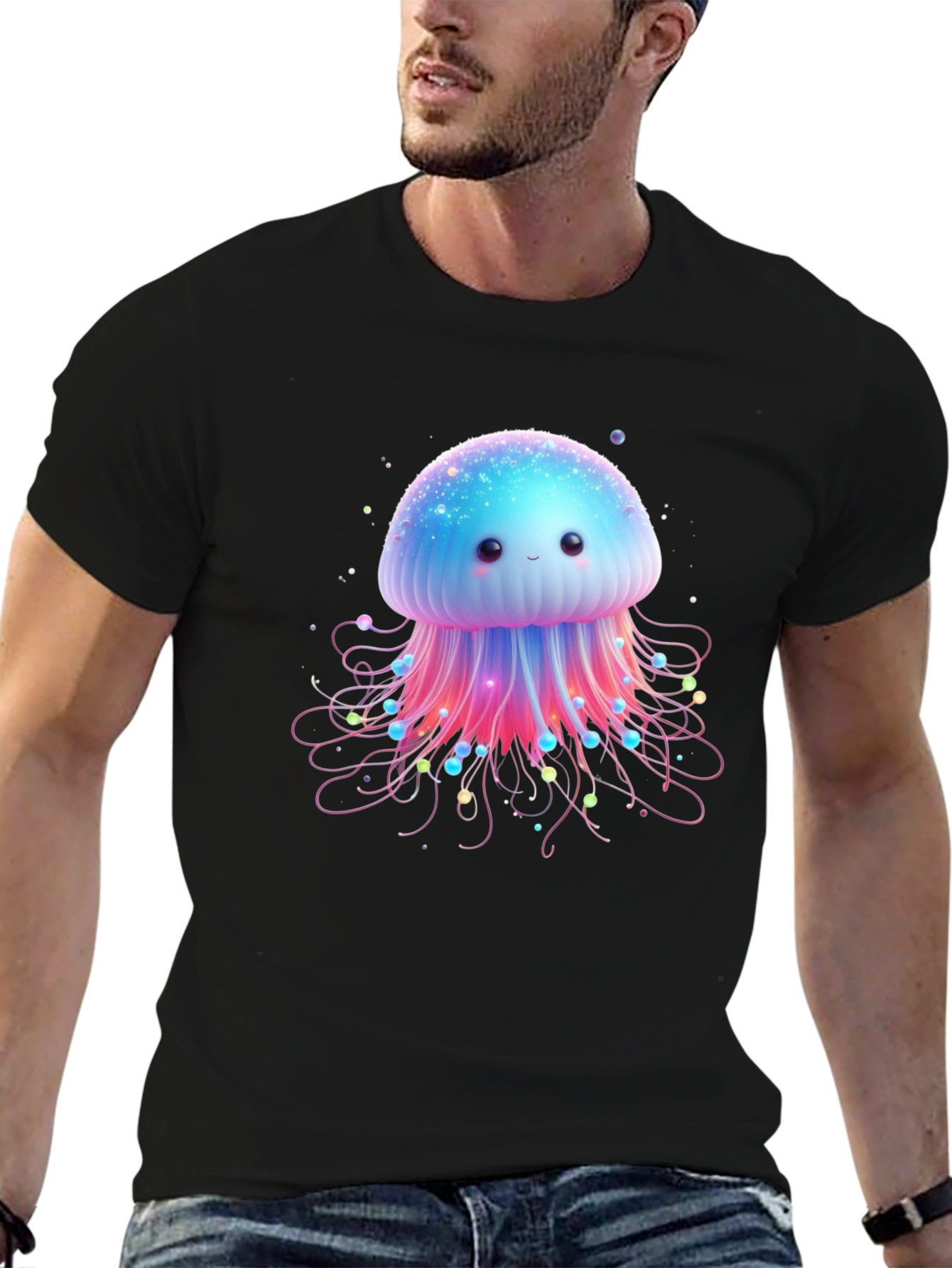 Black Cute Jellyfish Graphic Tee - Soft Cotton Comfort view 6