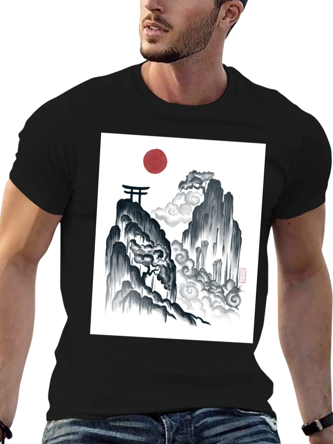 Black Zen Mountain Graphic Tee - Black Cotton Blend view 6