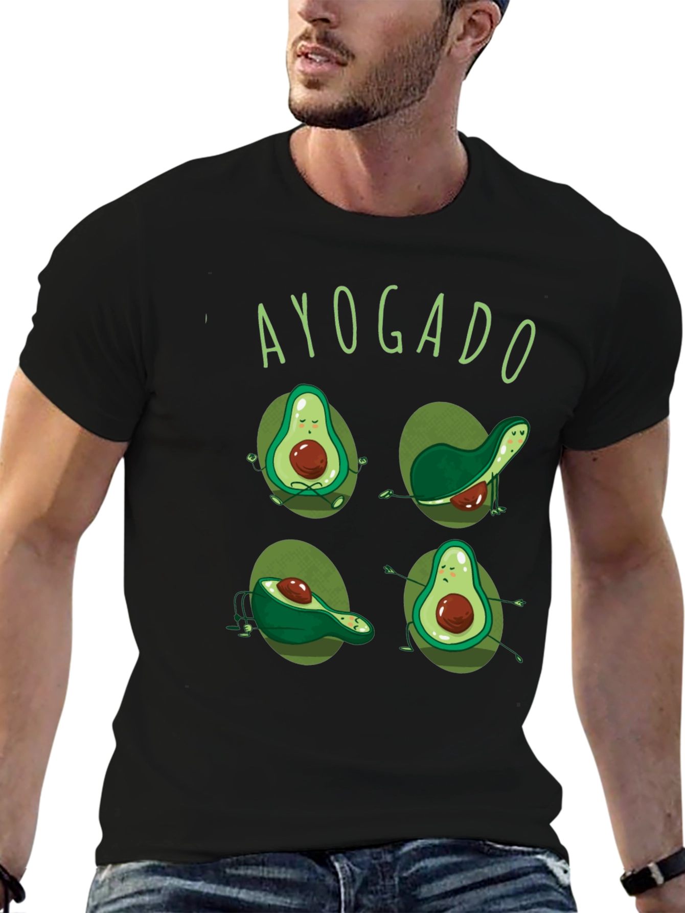 Black Ayogado Yoga Avocado Funny Graphic T-Shirt view 6