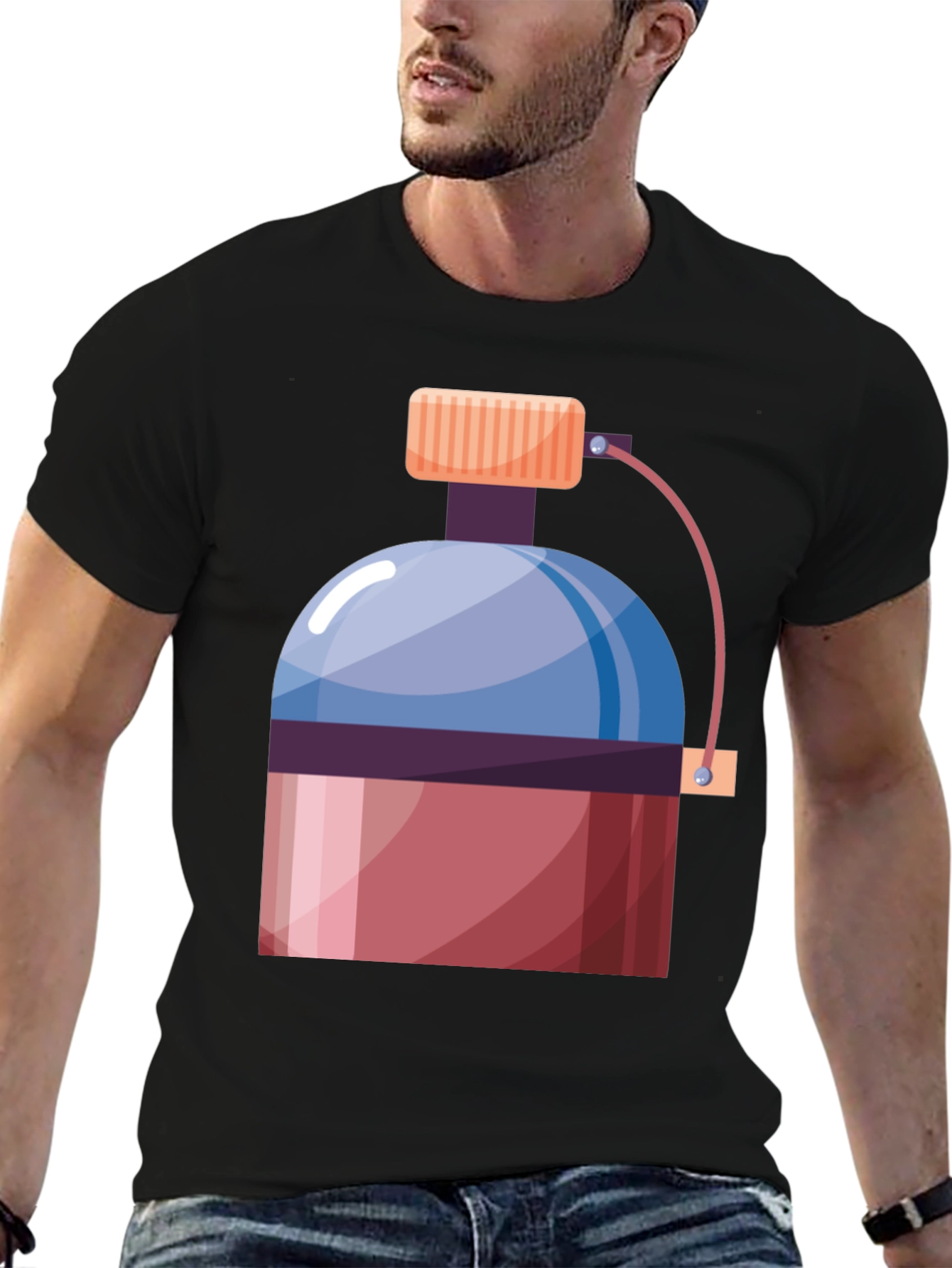 Black Fun Graphic Tee - Cartoon Water Bottle Black T-Shirt view 6