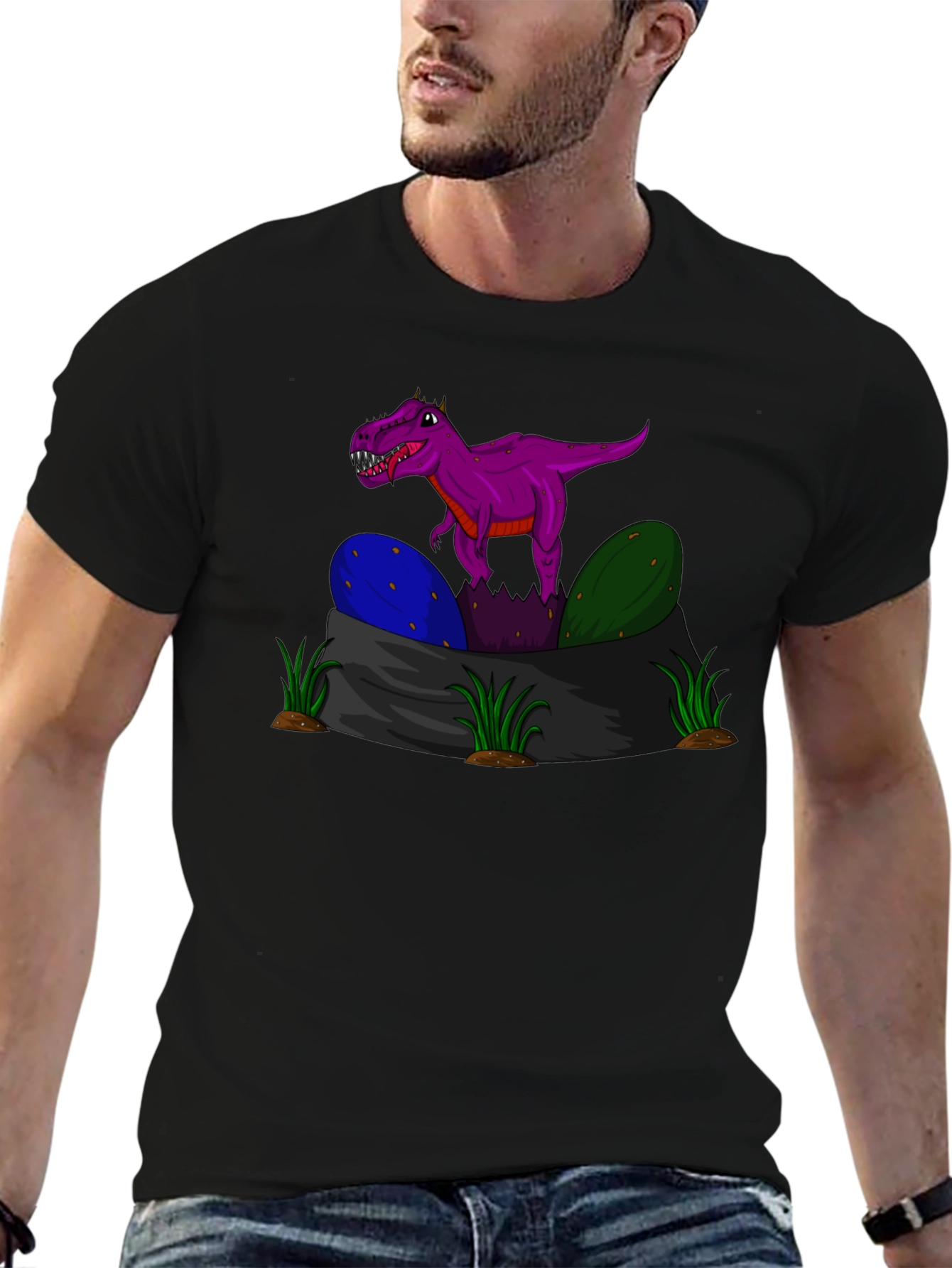 Black Dino Hatchling T-Shirt - Purple Rex Graphic Tee view 6