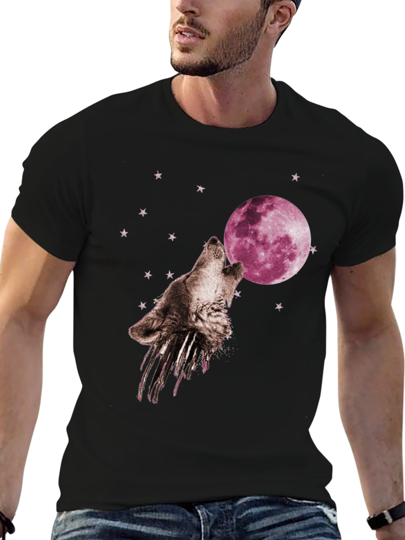 Black Wolf Moon T-Shirt - Graphic Print view 6
