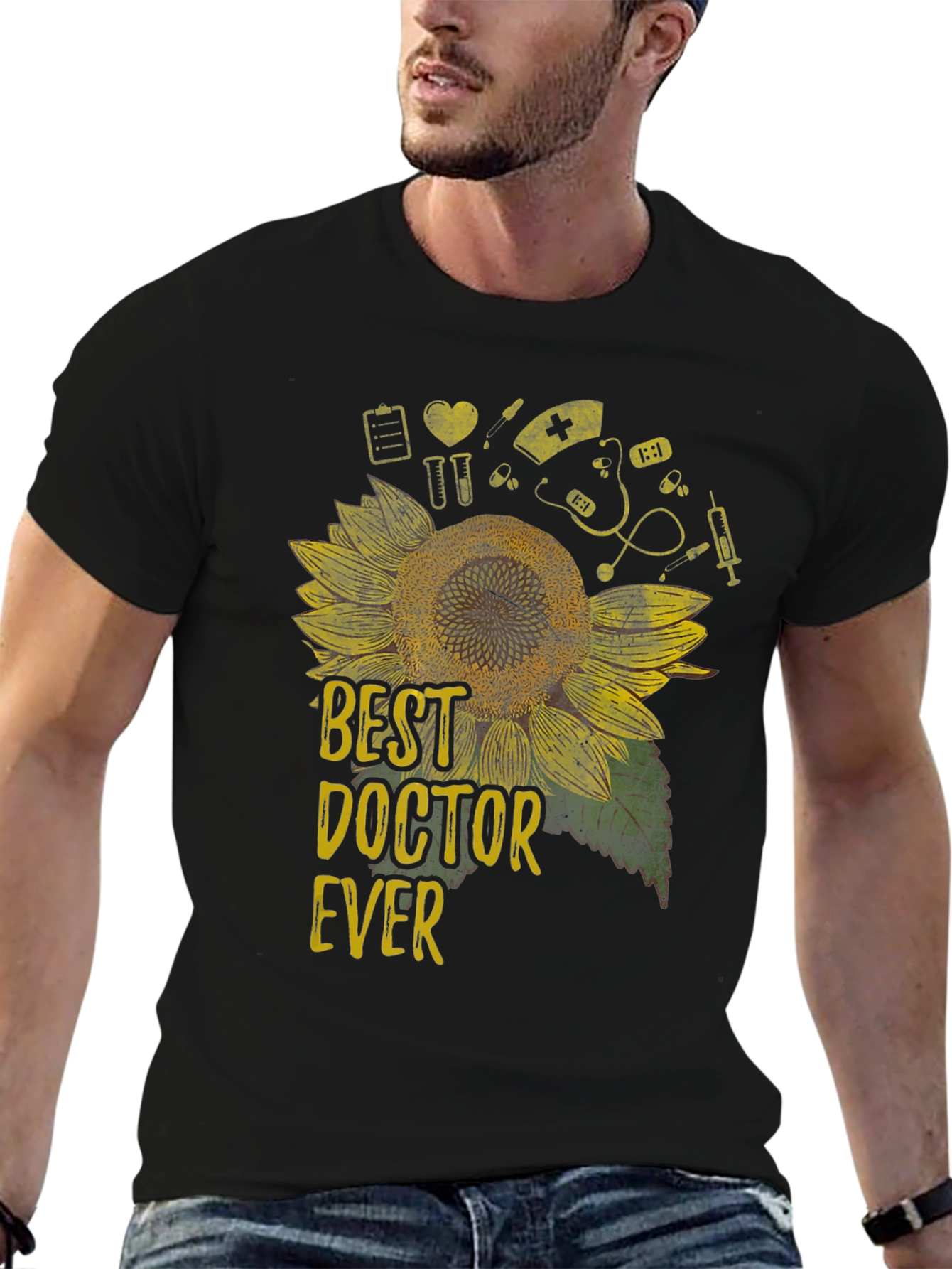 Black Best Doctor Ever Sunflower Graphic Tee view 6