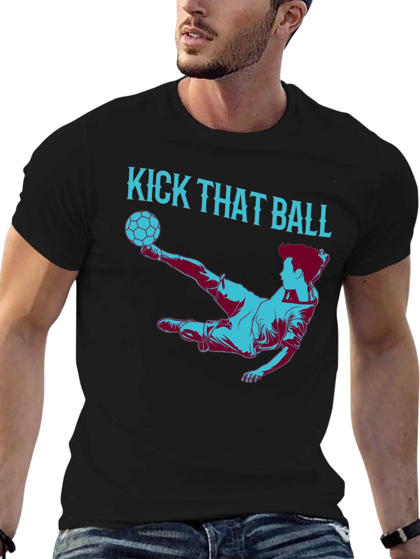 Black Kick That Ball Graphic Tee - Soccer Fan T-Shirt view 6