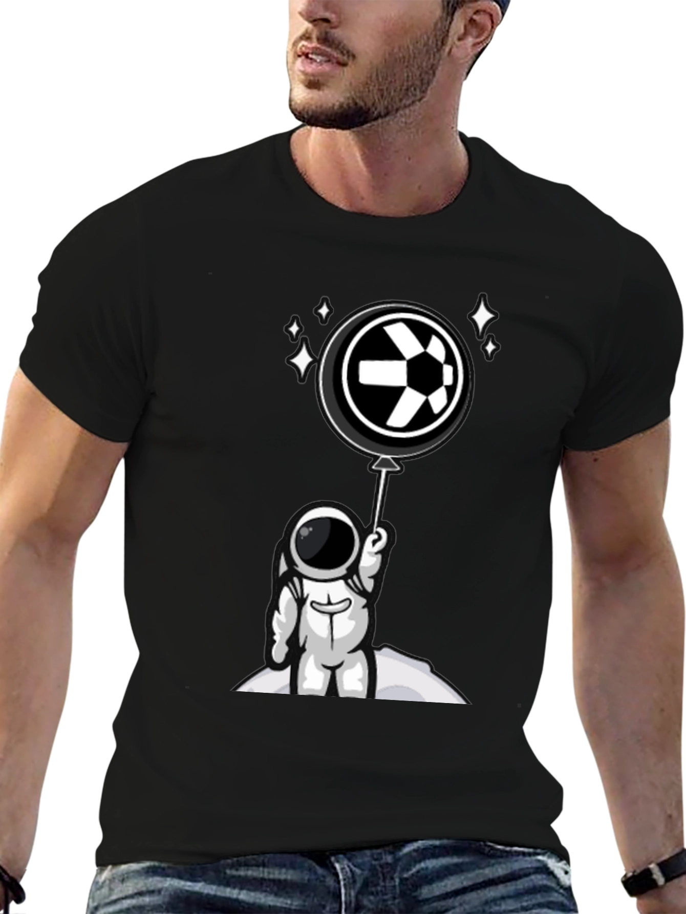 Black Astronaut Soccer T-Shirt - Space Football Fan Apparel view 6