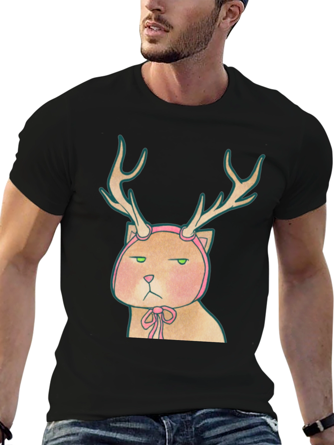 Black Cat Deer Graphic T-Shirt - Unisex Tee view 6