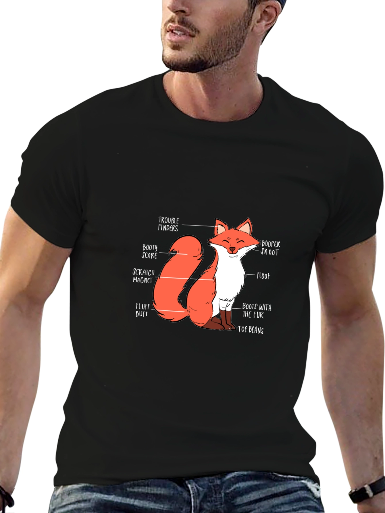 Black Anatomy of a Fox Funny Black T-Shirt view 6